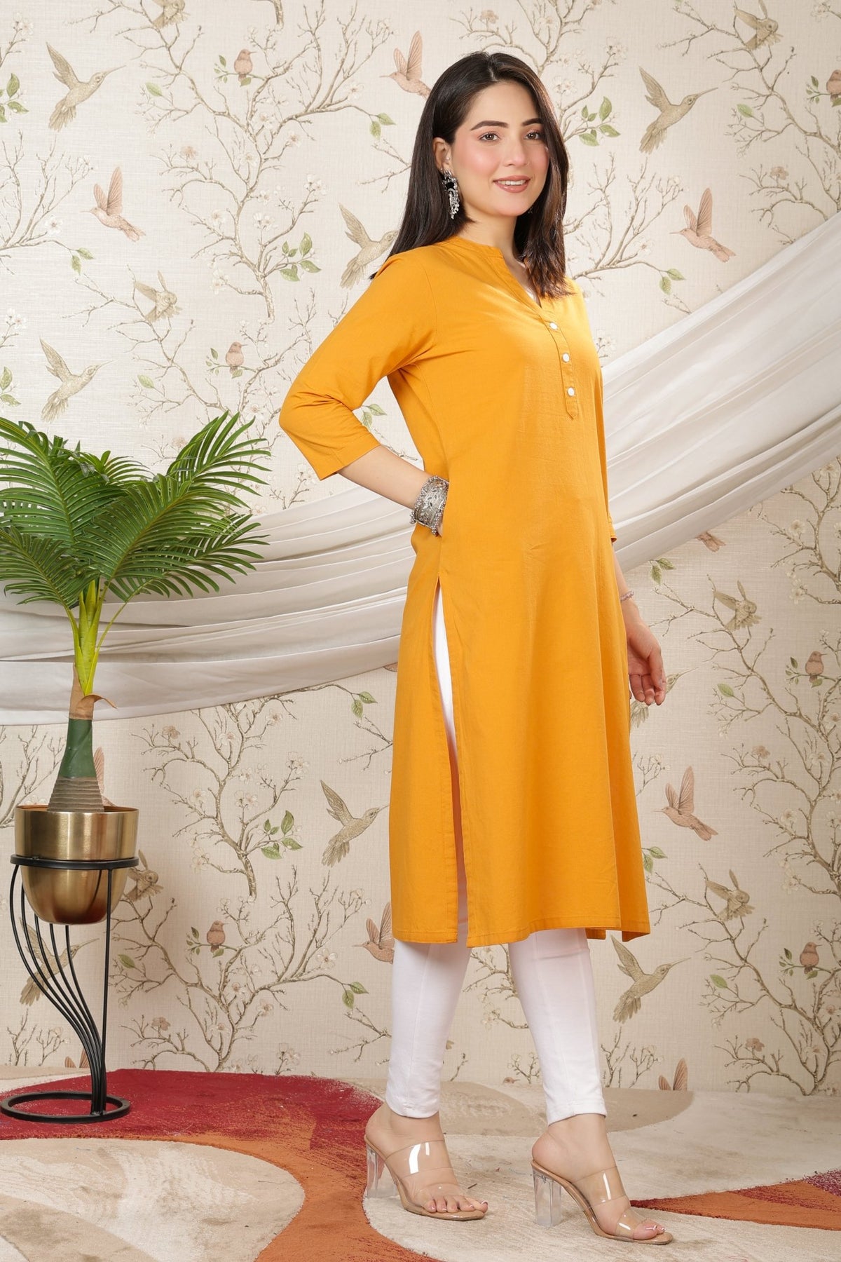 Mustard 100% Premium Cotton Long Kurta -Cotton long kurta