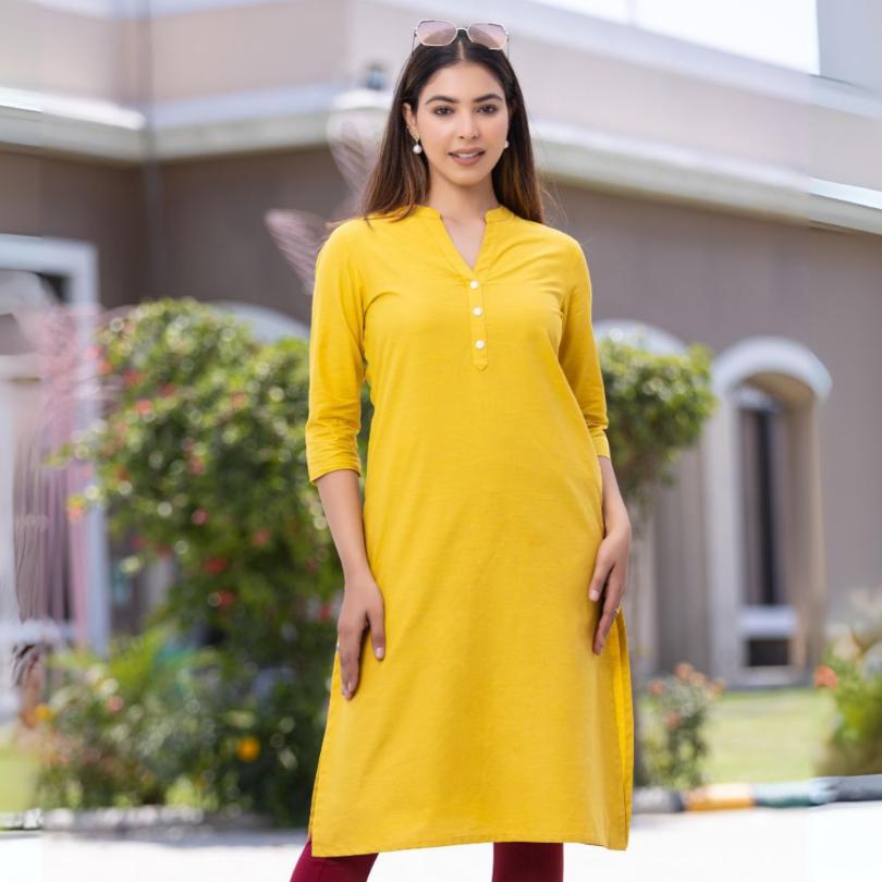 Mustard 100% Premium Cotton Long Kurta - Long kurta