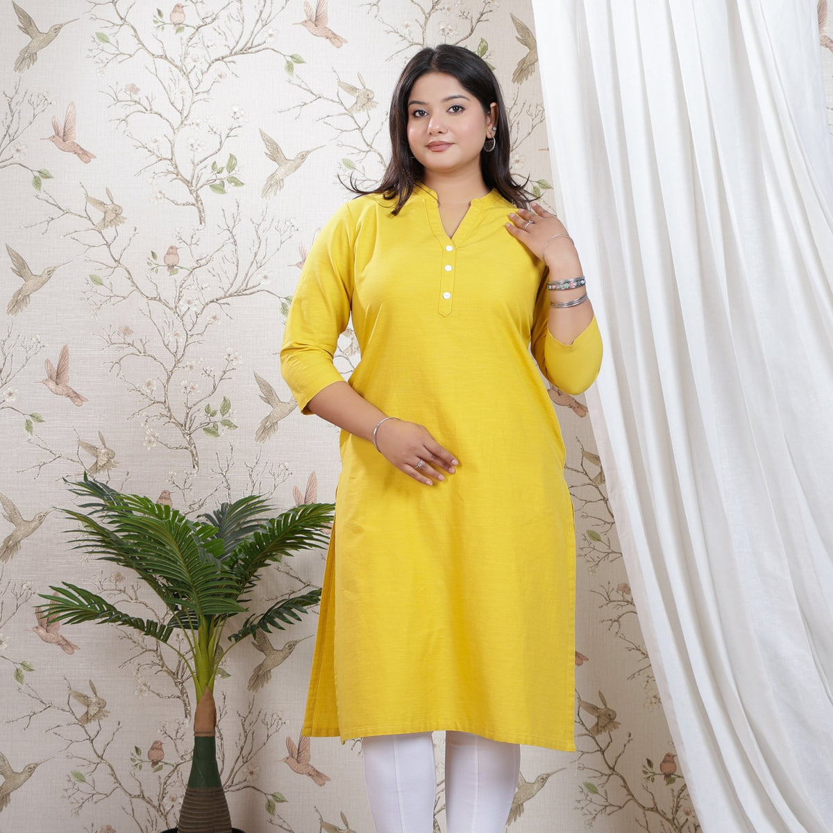 Mustard Linen Long kurta -Long kurta