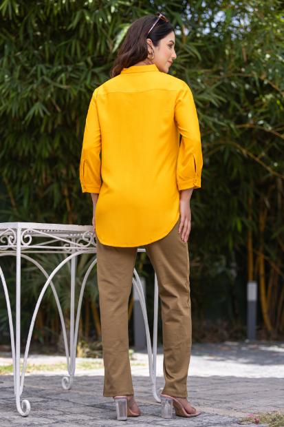 Mustard long hemline shirt [ 100% Rayon, Liva Certified ] - Long hemline shirt