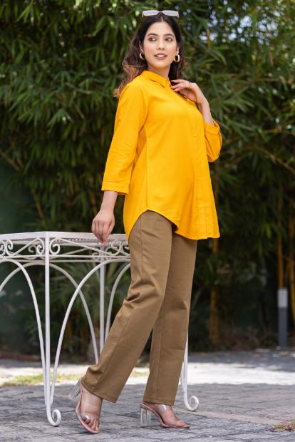 Mustard long hemline shirt [ 100% Rayon, Liva Certified ] - Long hemline shirt