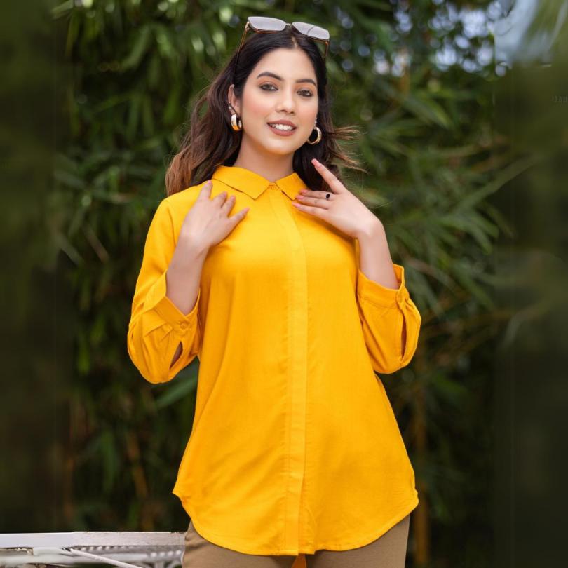 Mustard long hemline shirt [ 100% Rayon, Liva Certified ] - Long hemline shirt