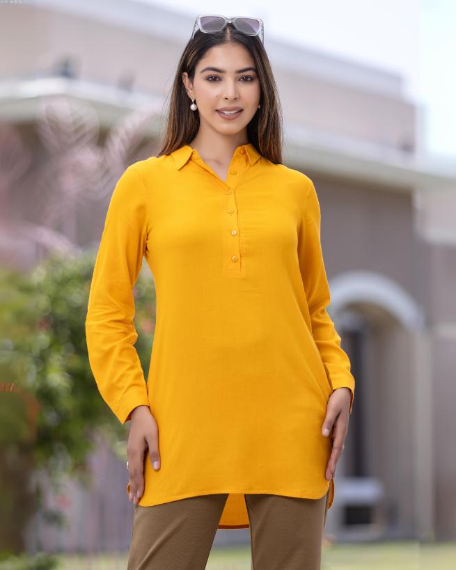 Mustard Longline shirt [ 100% Rayon, Liva Certified ] - Long line shirt