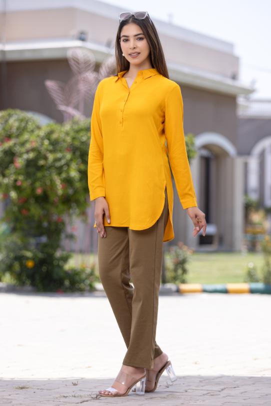 Mustard Longline shirt [ 100% Rayon, Liva Certified ] - Long line shirt