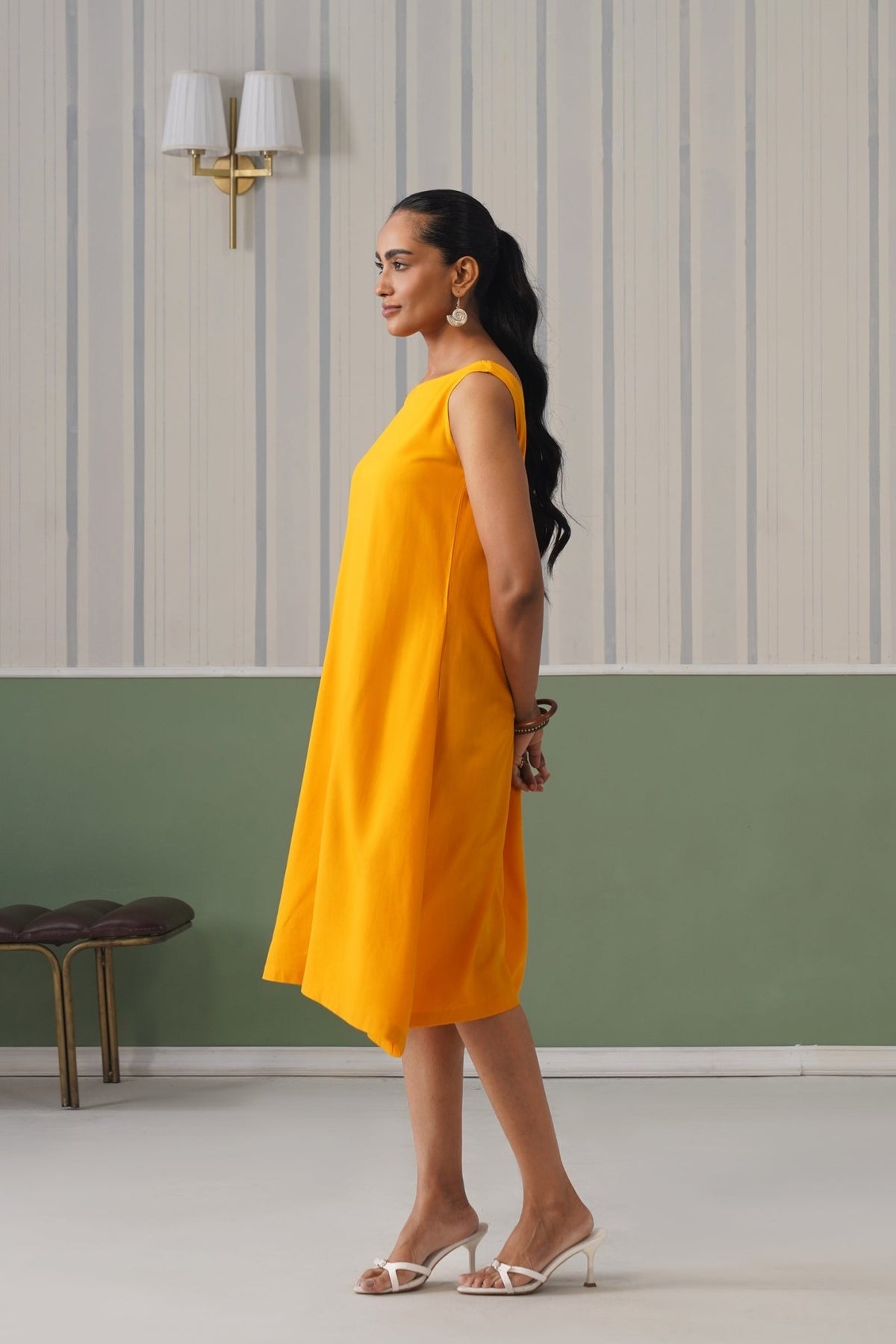 Mustard rayon flare dress with pocket [ Premium 100% Rayon, Liva Certified ] -Rayon flare dress with pocket