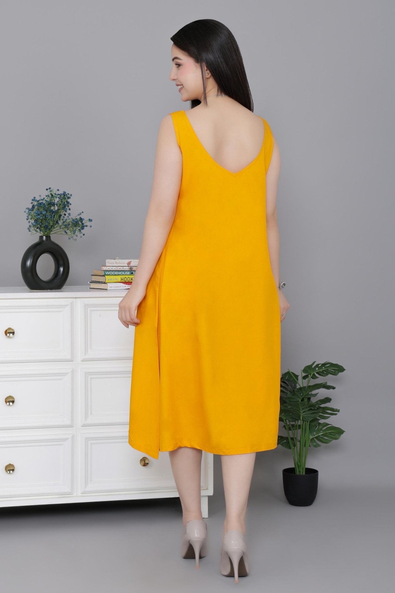 Mustard rayon flare dress with pocket [ Premium 100% Rayon, Liva Certified ] -Rayon flare dress with pocket