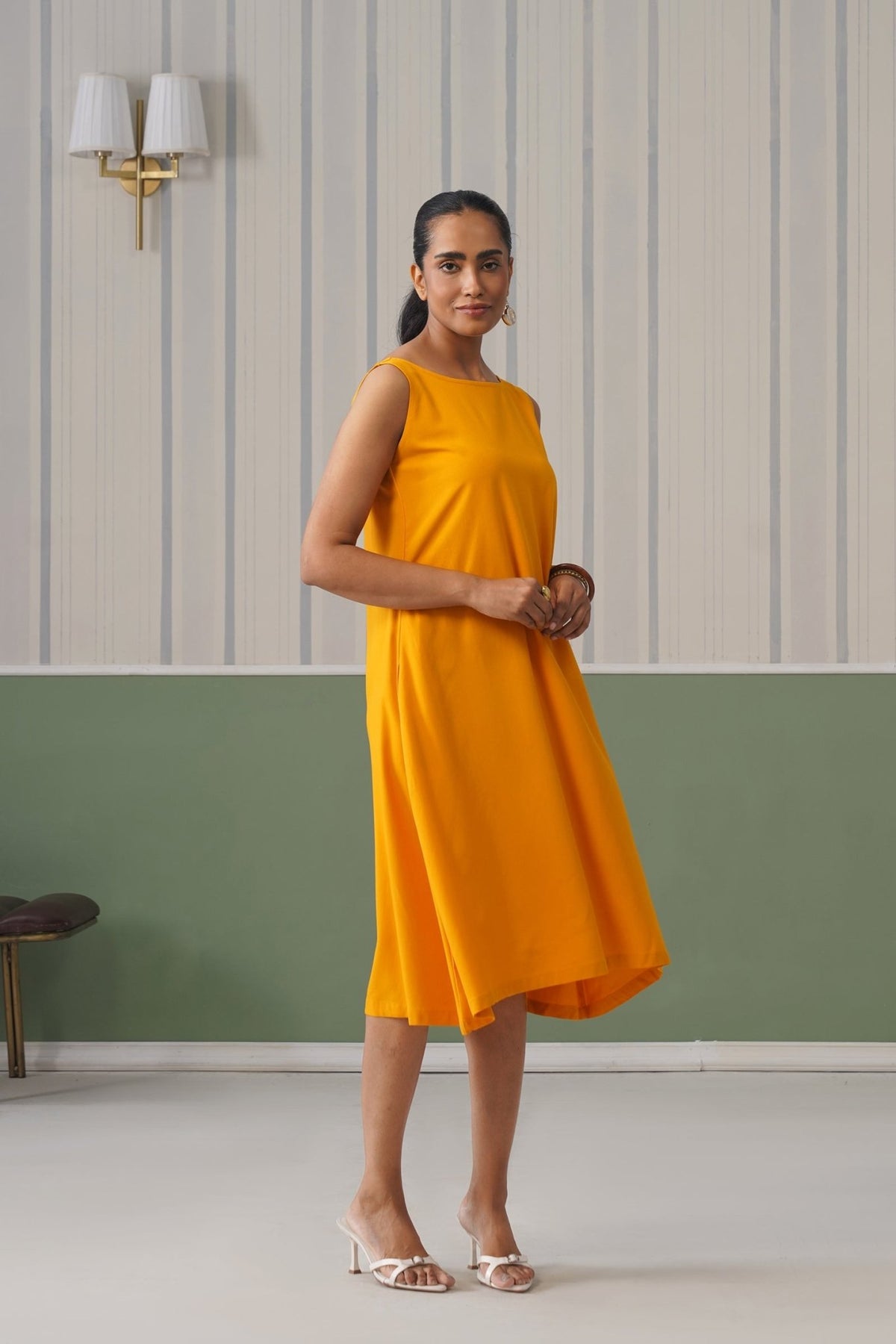 Mustard rayon flare dress with pocket [ Premium 100% Rayon, Liva Certified ] -Rayon flare dress with pocket