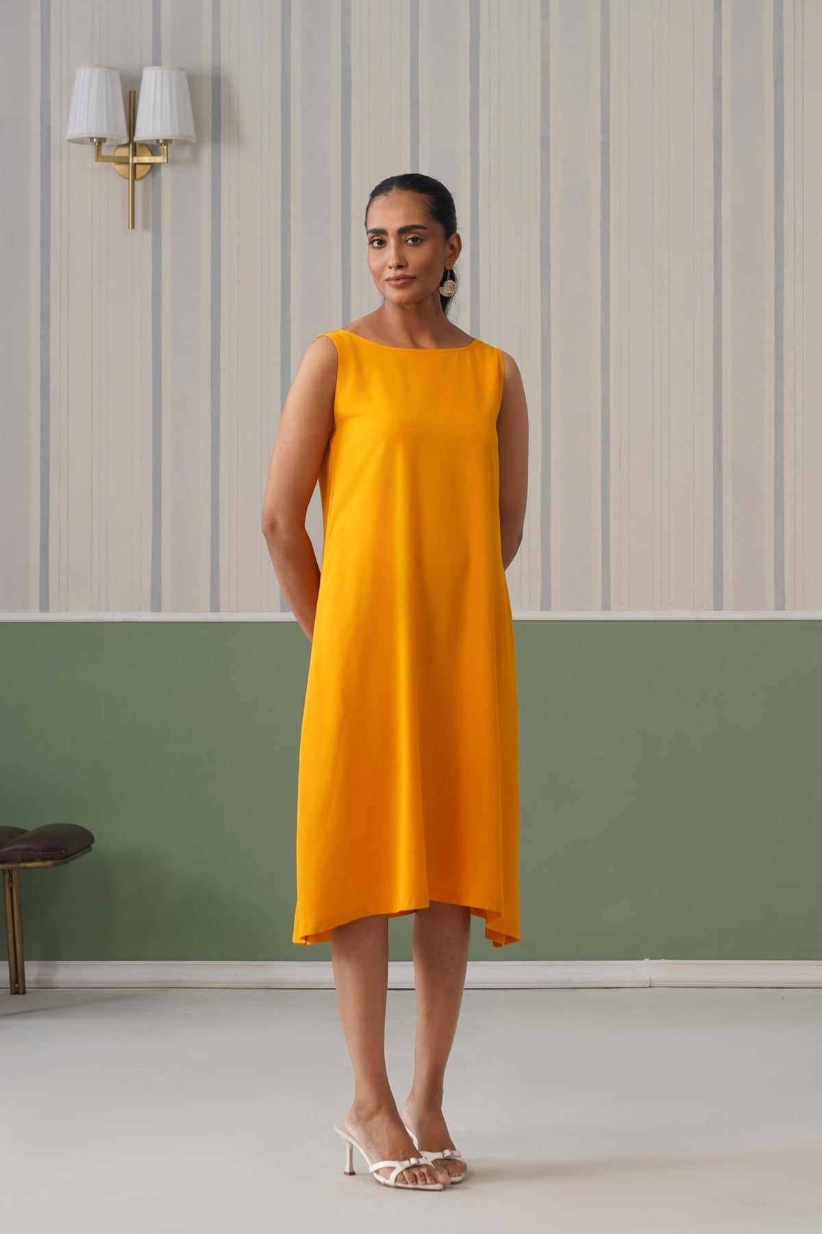Mustard rayon flare dress with pocket [ Premium 100% Rayon, Liva Certified ] -Rayon flare dress with pocket