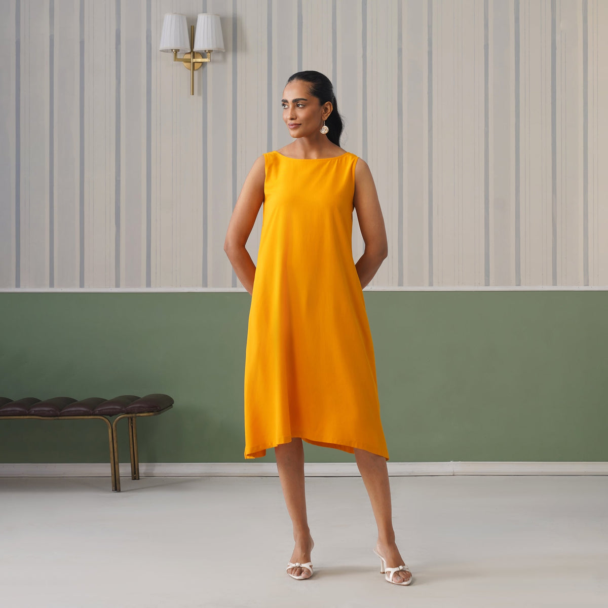 Mustard rayon flare dress with pocket [ Premium 100% Rayon, Liva Certified ] -Rayon flare dress with pocket