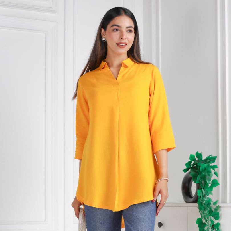 Mustard rayon flare top [ 100% Rayon, Liva Certified ] - Rayon flare top