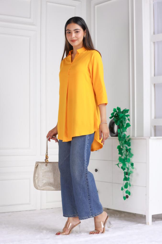 Mustard rayon flare top [ 100% Rayon, Liva Certified ] - Rayon flare top