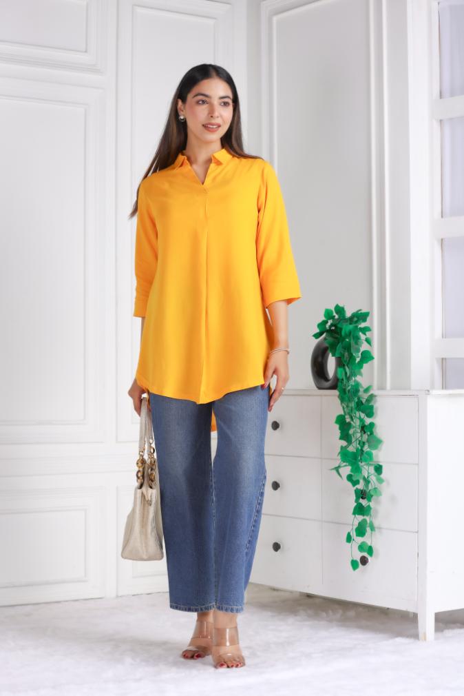 Mustard rayon flare top [ 100% Rayon, Liva Certified ] - Rayon flare top