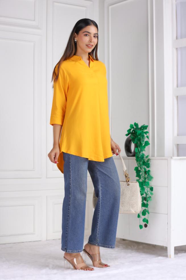 Mustard rayon flare top [ 100% Rayon, Liva Certified ] - Rayon flare top