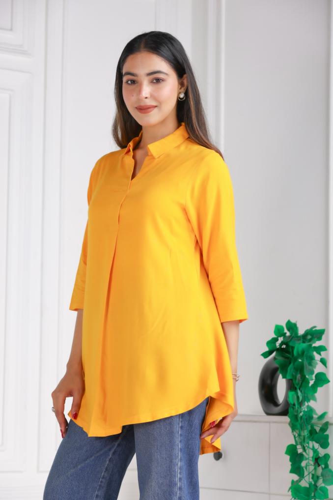 Mustard rayon flare top [ 100% Rayon, Liva Certified ] - Rayon flare top