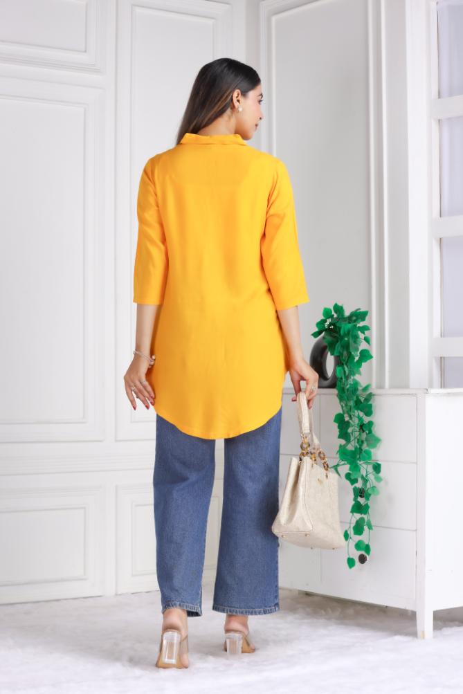 Mustard rayon flare top [ 100% Rayon, Liva Certified ] - Rayon flare top