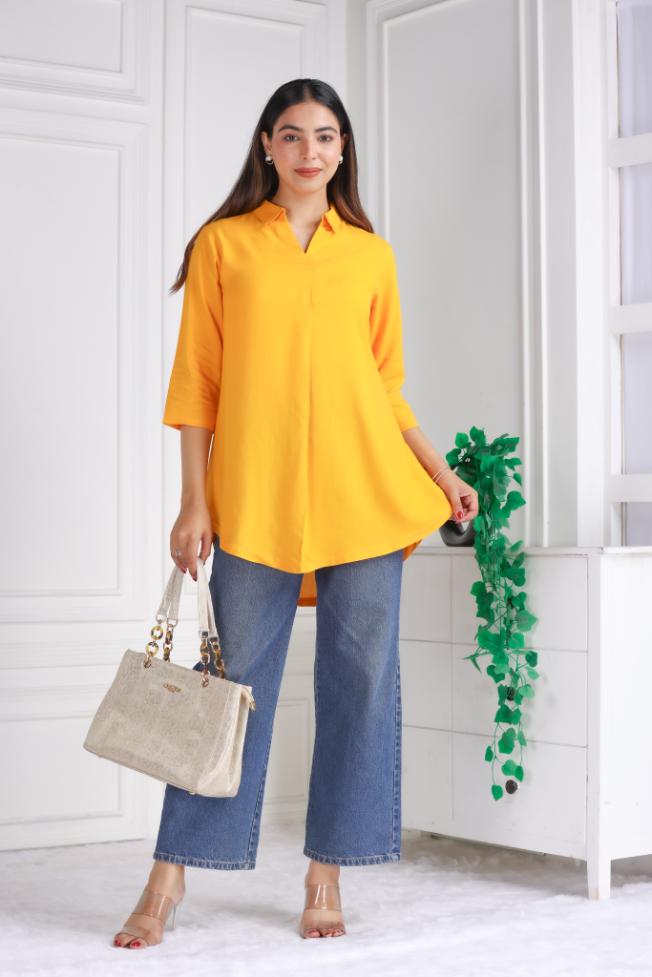 Mustard rayon flare top [ 100% Rayon, Liva Certified ] - Rayon flare top