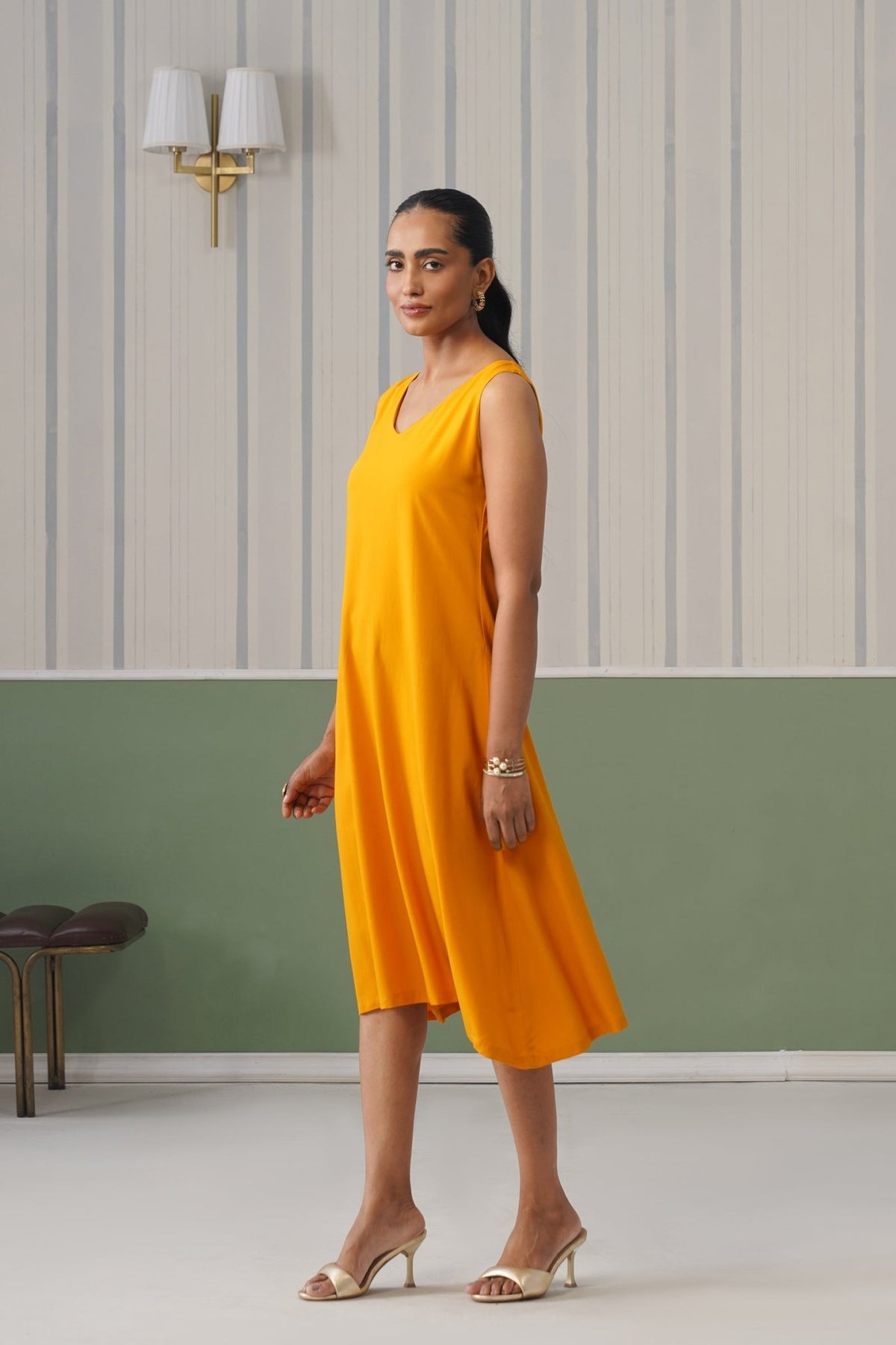 Mustard rayon line dress with pocket [ Premium 100% Rayon, Liva Certified ] -Rayon line dress with pocket