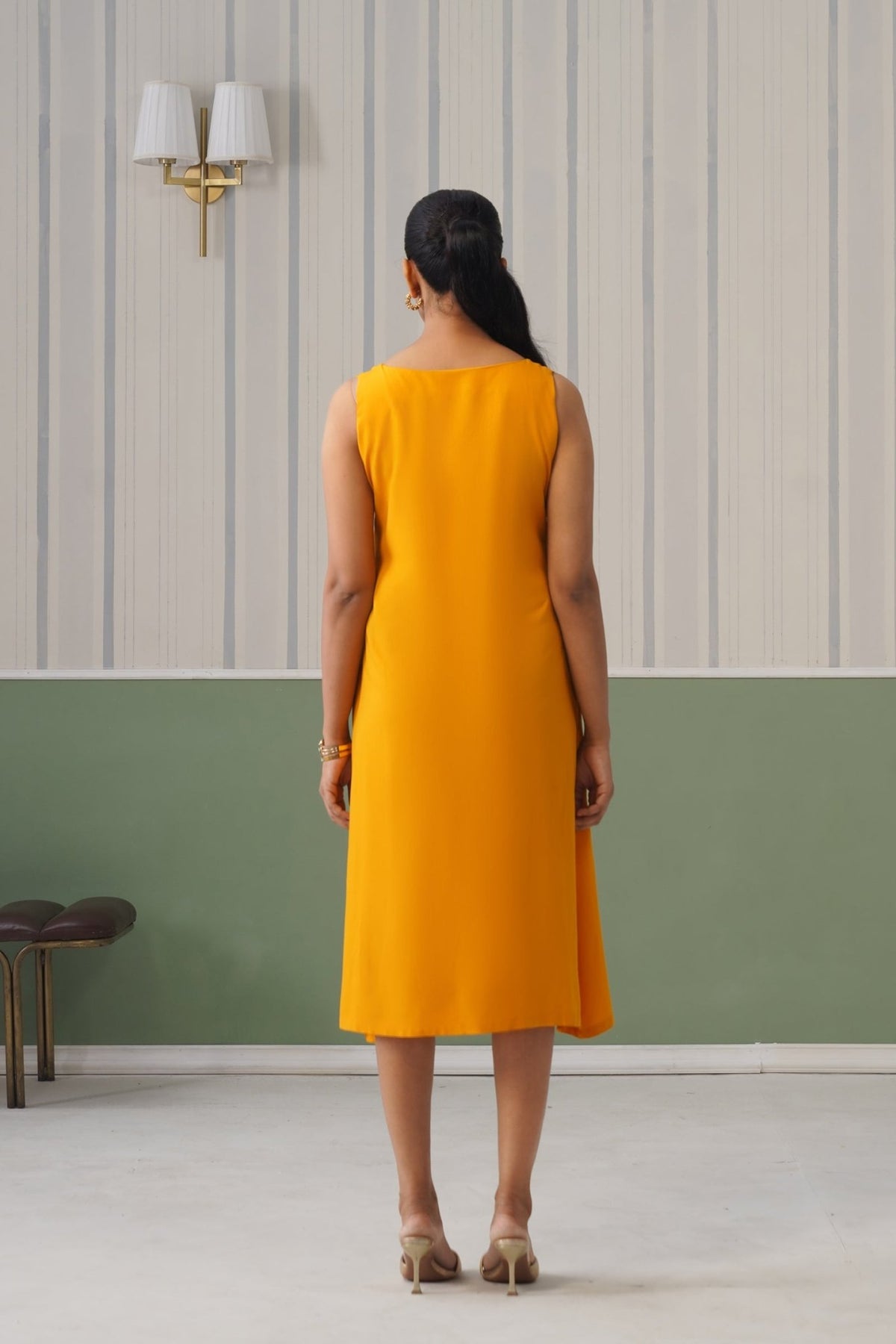 Mustard rayon line dress with pocket [ Premium 100% Rayon, Liva Certified ] -Rayon line dress with pocket