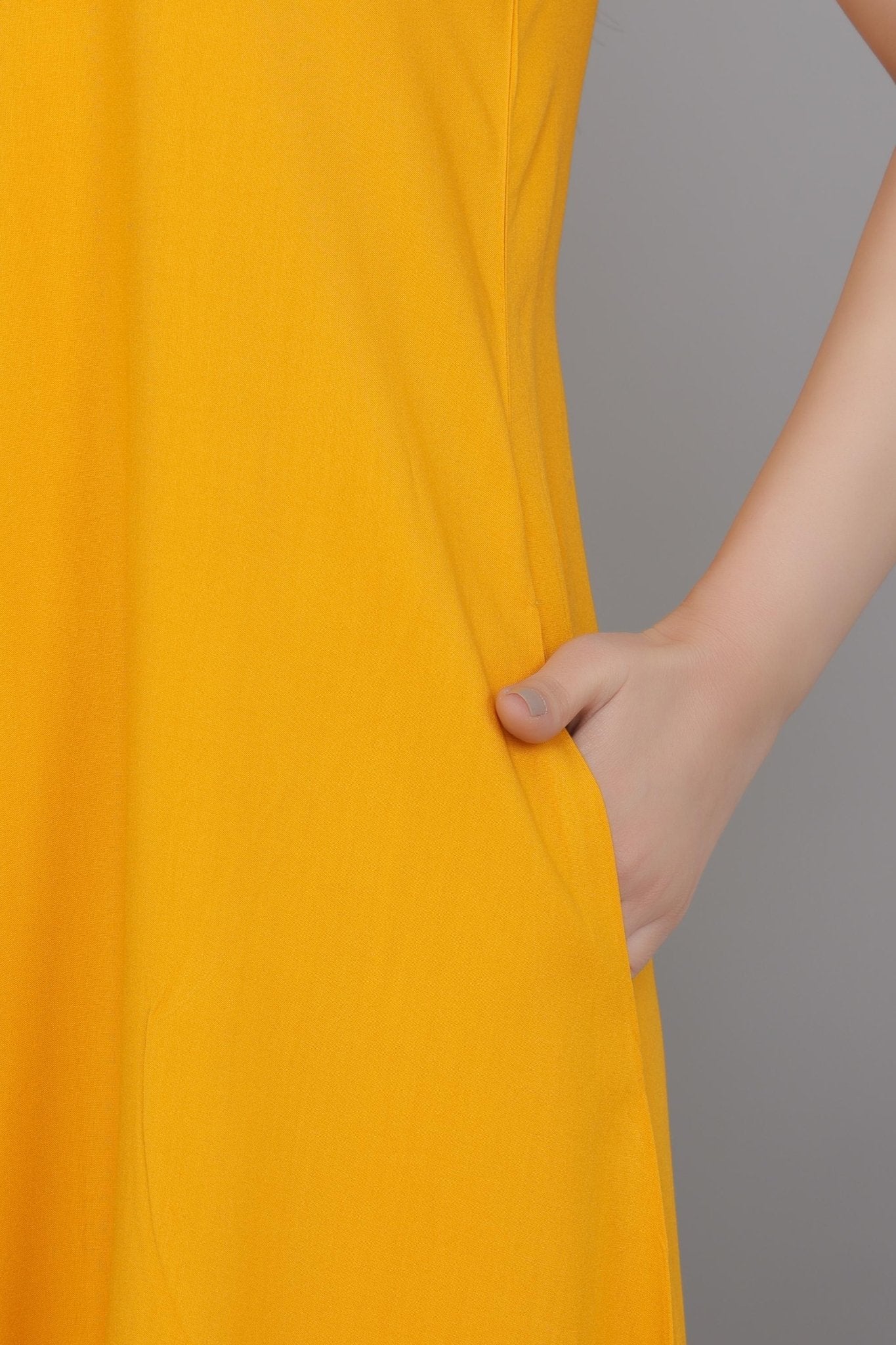 Mustard rayon line dress with pocket [ Premium 100% Rayon, Liva Certified ] - Rayon line dress with pocket