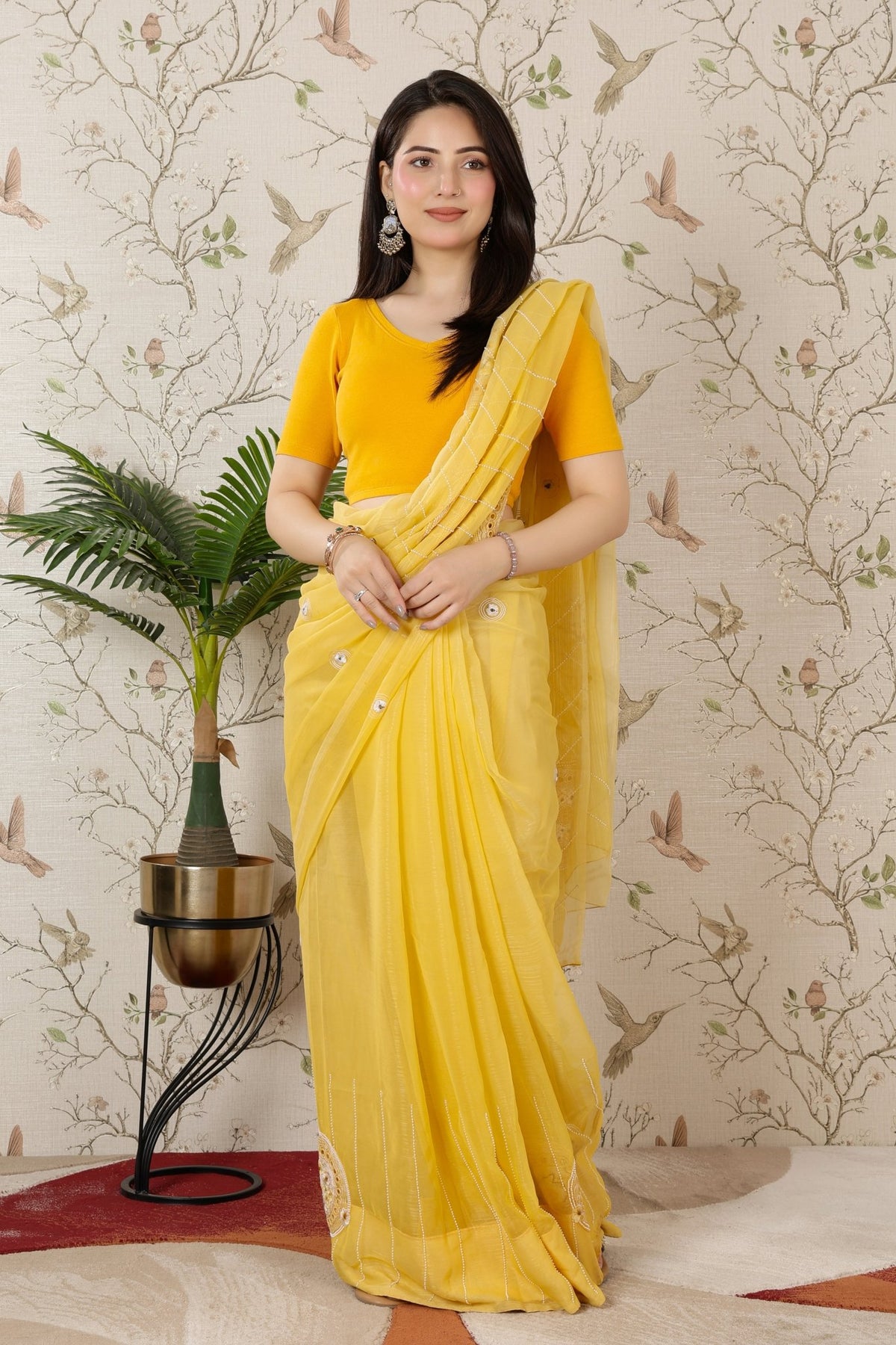 Mustard Rib Blouse [ 100% USA HQ Cotton, 280 GSM non transparent fabric ] -Rib blouse v neck