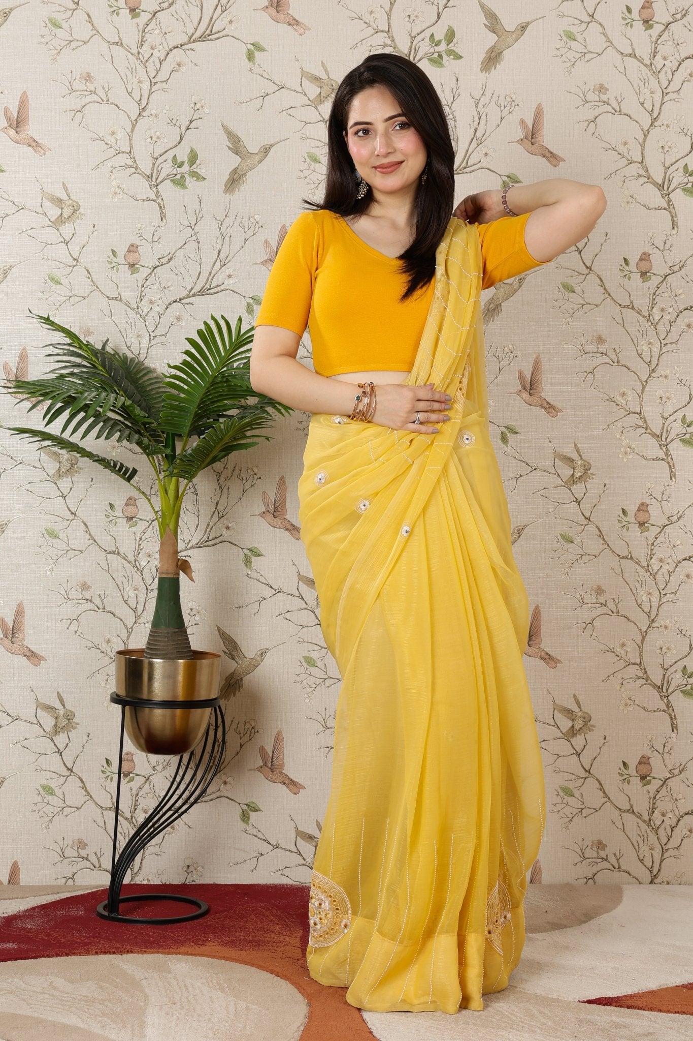 Mustard Rib Blouse [ 100% USA HQ Cotton, 280 GSM non transparent fabric ] -Rib blouse v neck