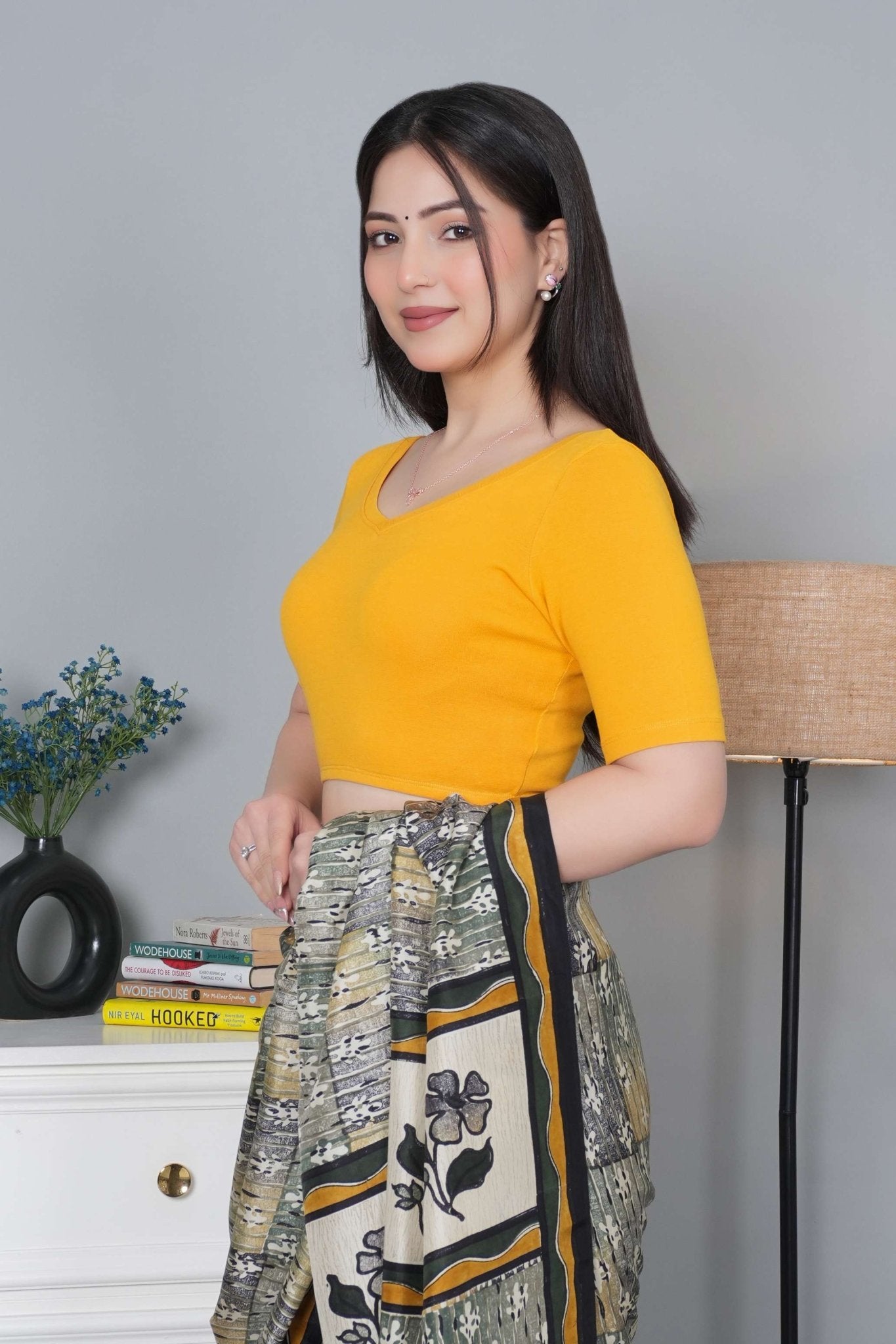 Mustard Rib Blouse [ 100% USA HQ Cotton, 280 GSM non transparent fabric ] - Rib blouse