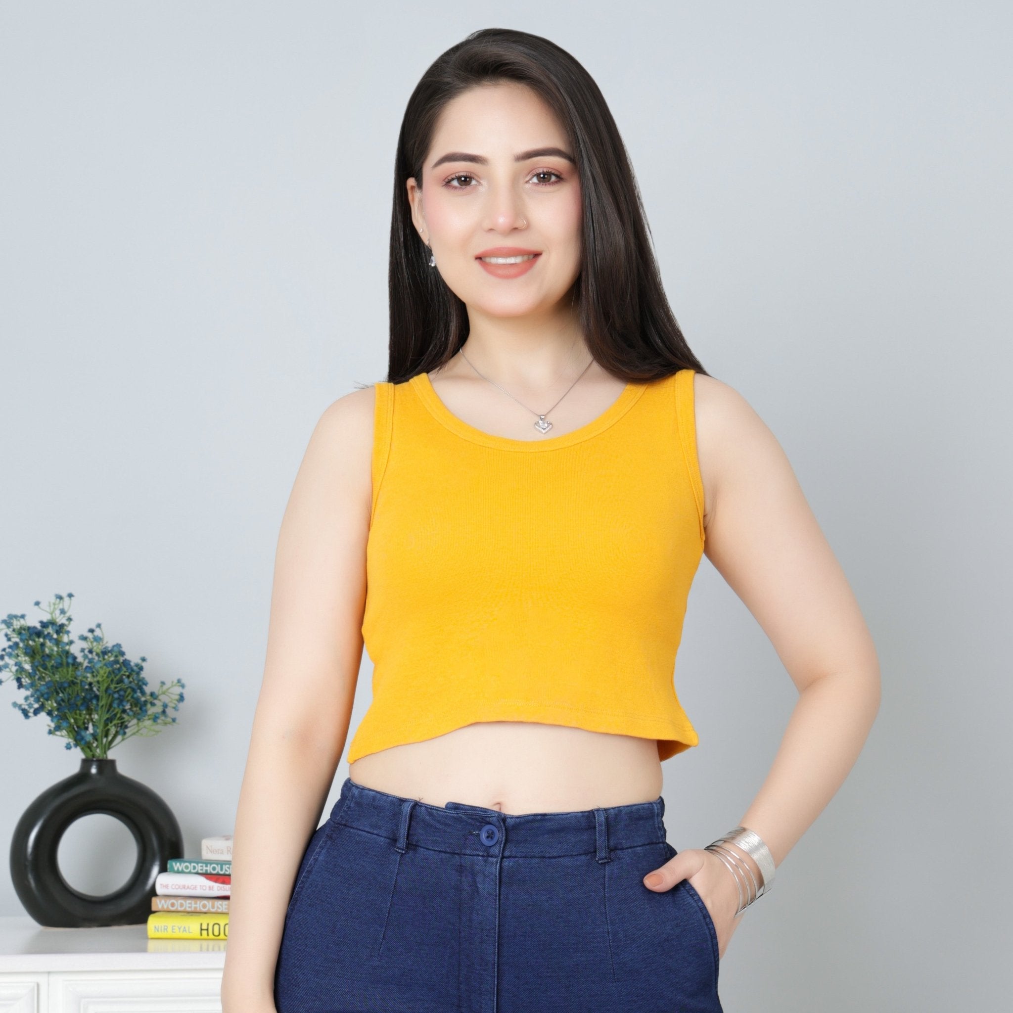 Mustard Rib Crop Vest [ 100% USA HQ Cotton, 280 GSM non transparent fabric ] - Rib crop vest