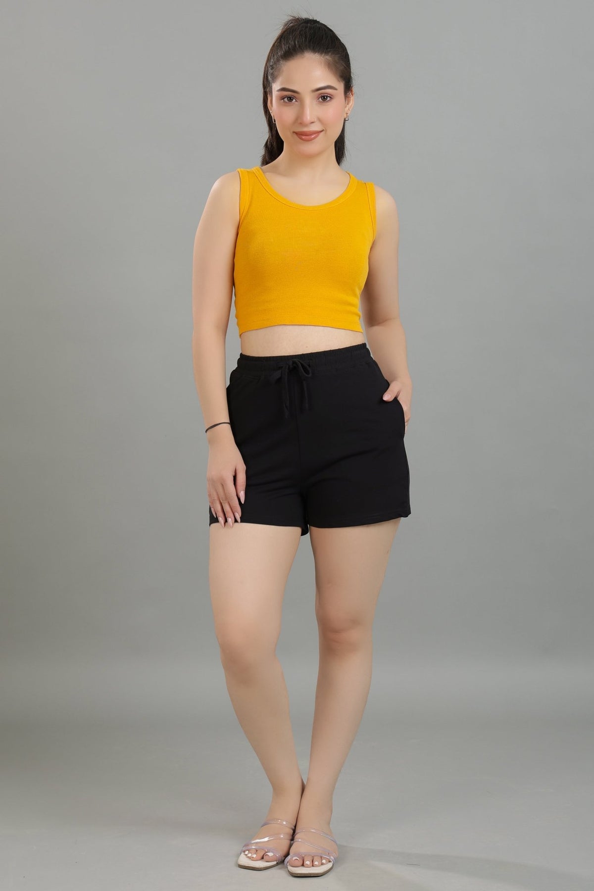 Mustard Rib Crop Vest [ 100% USA HQ Cotton, 280 GSM non transparent fabric ] -Rib crop vest