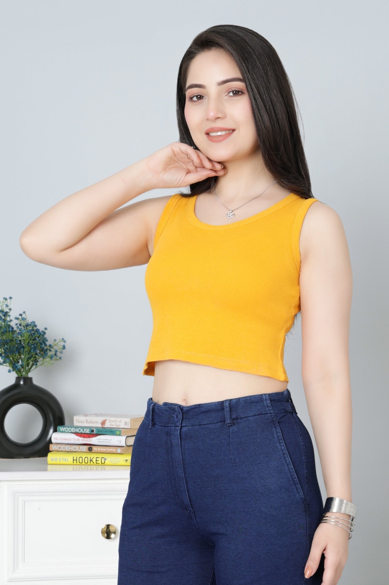 Mustard Rib Crop Vest [ 100% USA HQ Cotton, 280 GSM non transparent fabric ] - Rib crop vest
