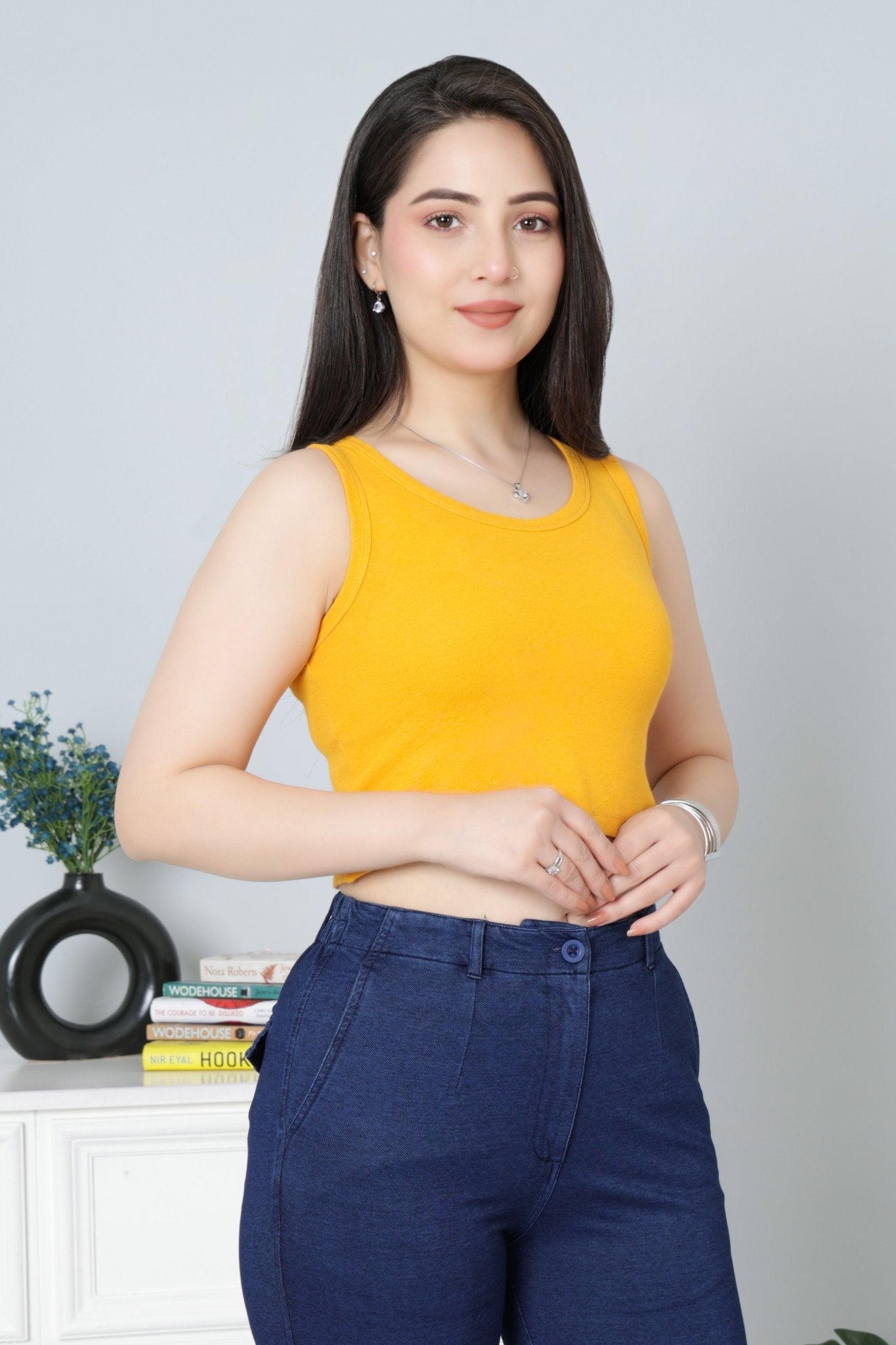Mustard Rib Crop Vest [ 100% USA HQ Cotton, 280 GSM non transparent fabric ] - Rib crop vest
