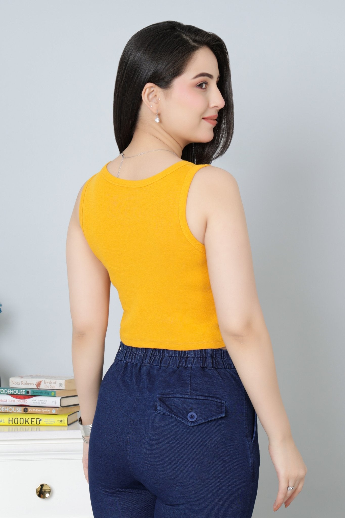 Mustard Rib Crop Vest [ 100% USA HQ Cotton, 280 GSM non transparent fabric ] - Rib crop vest