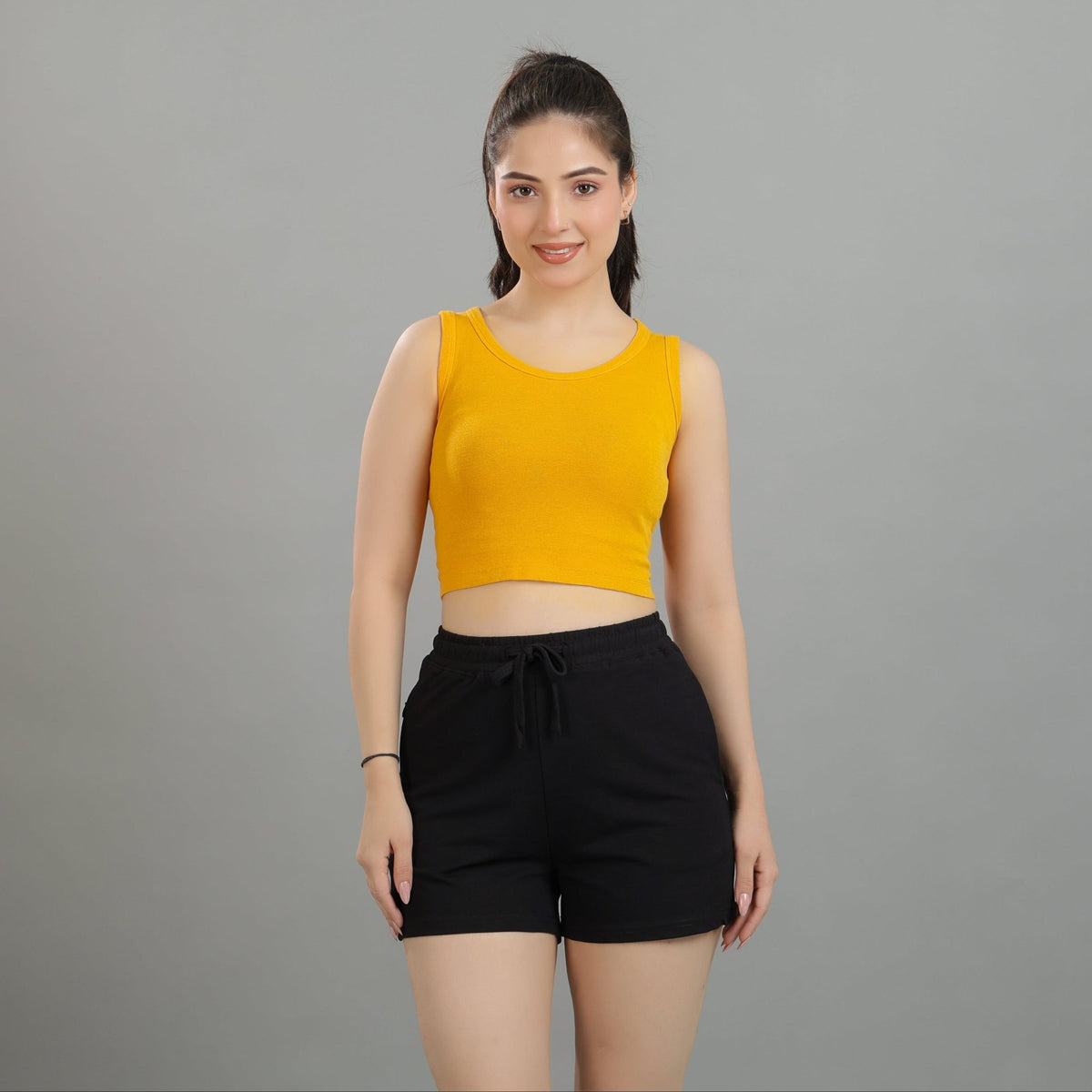 Mustard Rib Crop Vest [ 100% USA HQ Cotton, 280 GSM non transparent fabric ] -Rib crop vest