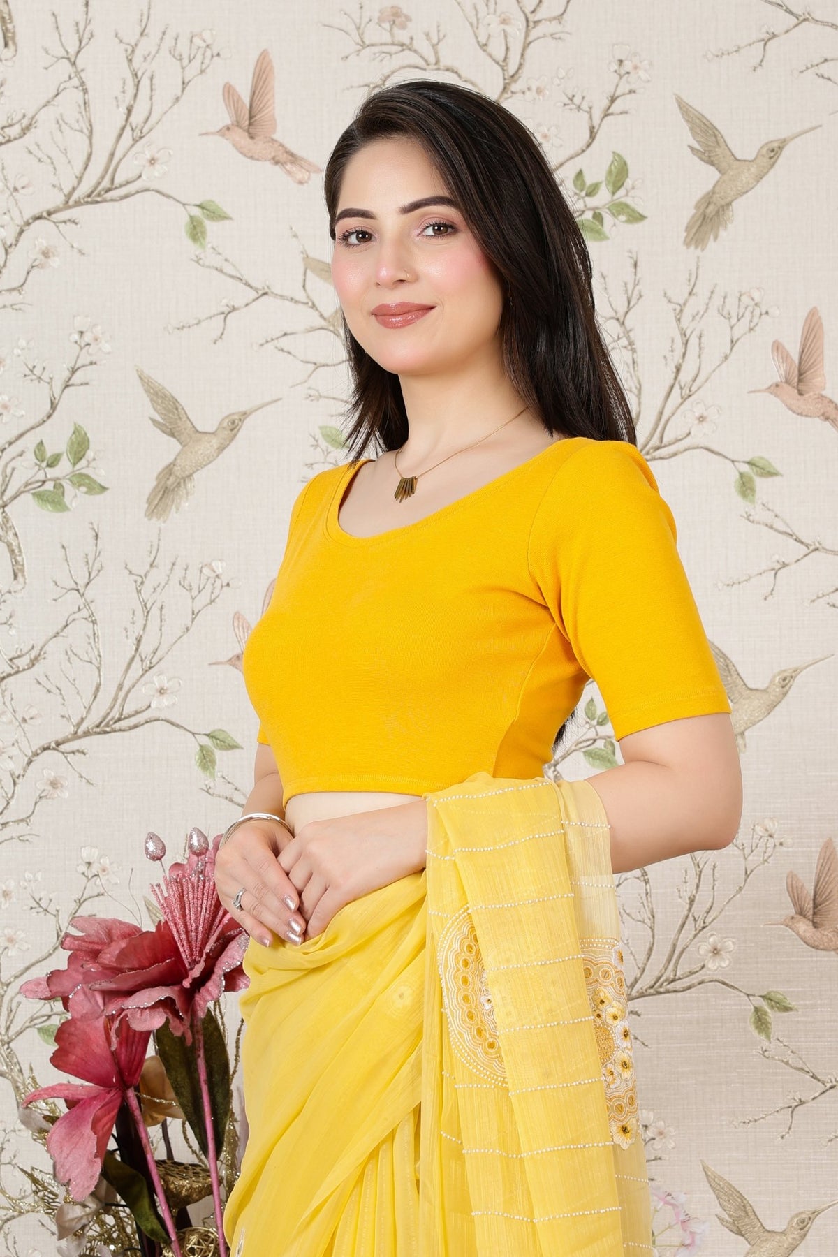 Mustard Rib Roundneck Half Sleeve Blouse [ 100% USA HQ Cotton, 280 GSM non transparent fabric ] -Rib blouse