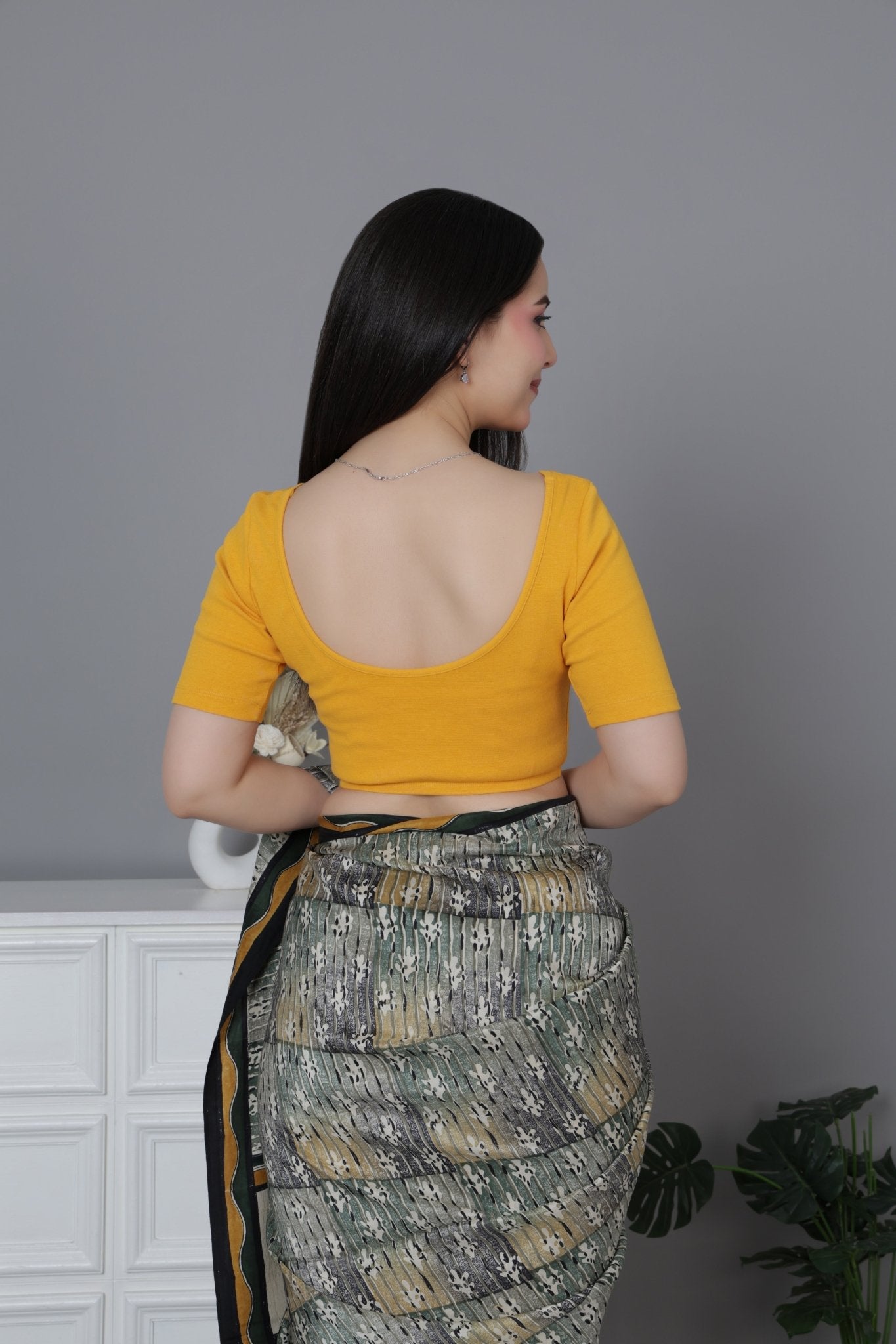 Mustard Rib Roundneck Half Sleeve Blouse [ 100% USA HQ Cotton, 280 GSM non transparent fabric ] - Rib blouse