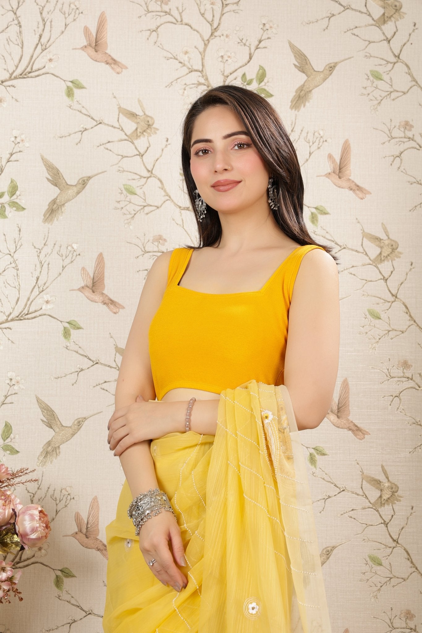 Mustard Rib Square Neck Sleeveless Blouse [ 100% USA HQ Cotton, 280 GSM non transparent fabric ] -Rib blouse