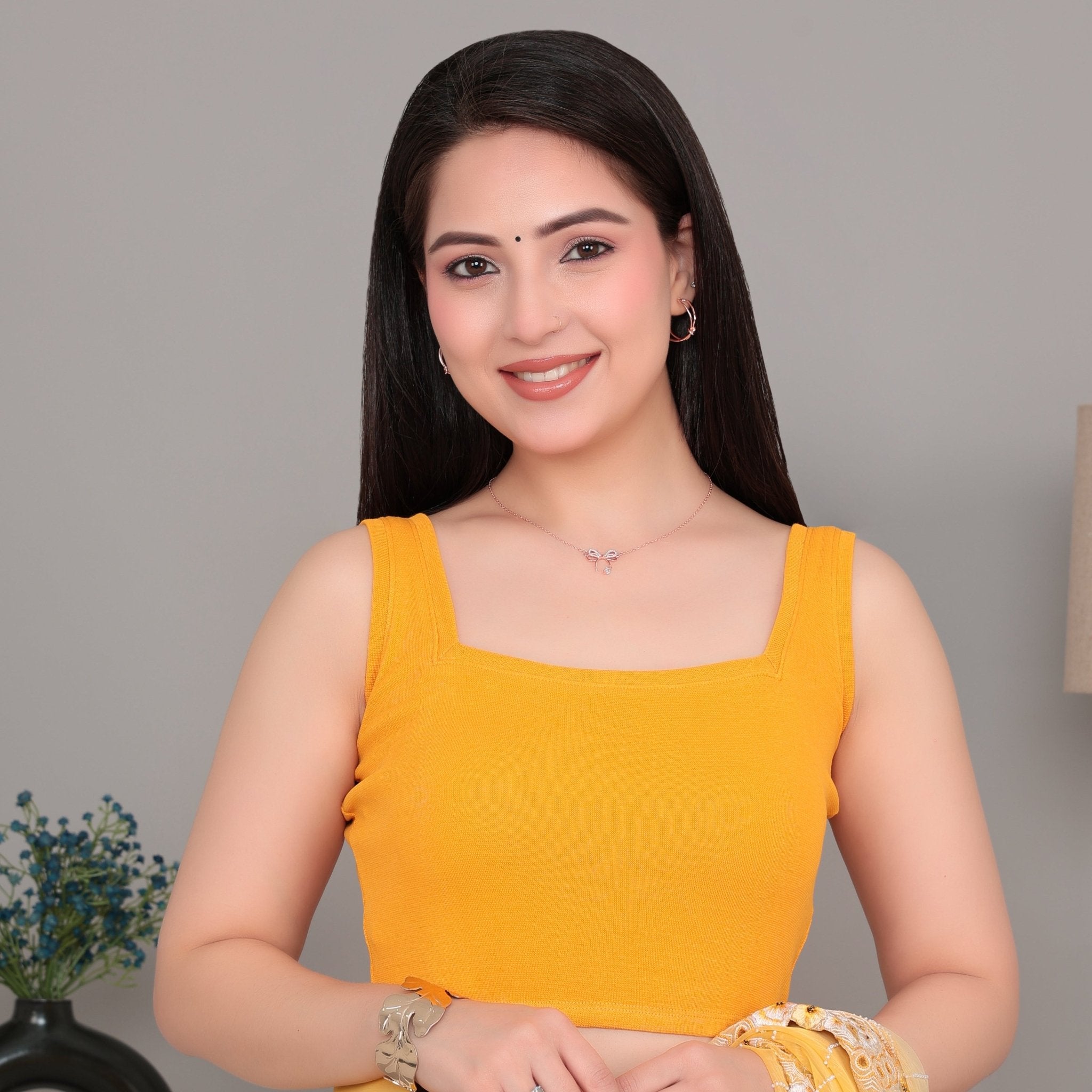 Mustard Rib Square Neck Sleeveless Blouse [ 100% USA HQ Cotton, 280 GSM non transparent fabric ] -Rib blouse