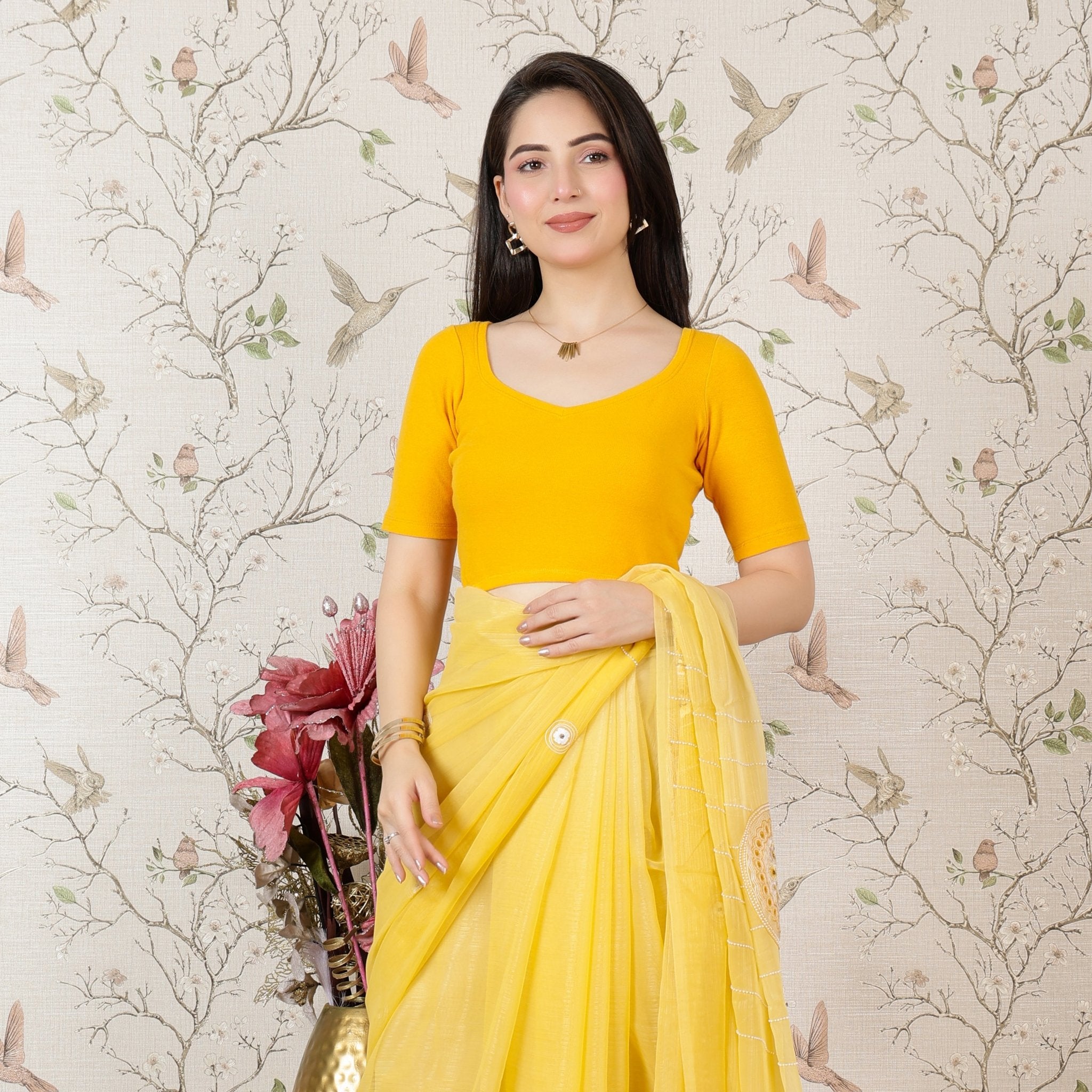 Mustard Rib Sweet Heart Neck Half Sleeve Blouse [ 100% USA HQ Cotton, 280 GSM non transparent fabric ] -Rib blouse
