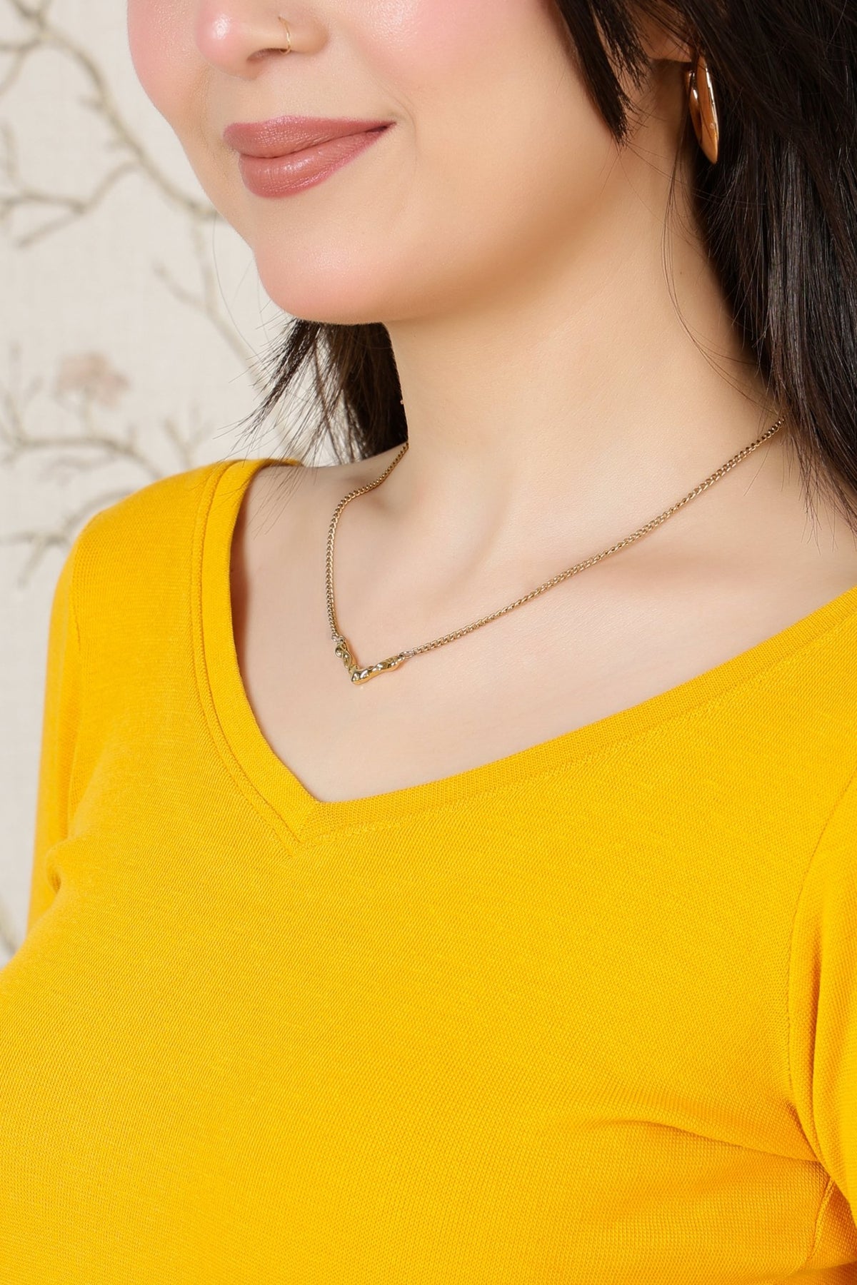 Mustard Rib V Neck 3/4 Sleeve Blouse [ 100% USA HQ Cotton, 280 GSM non transparent fabric ] -Rib blouse
