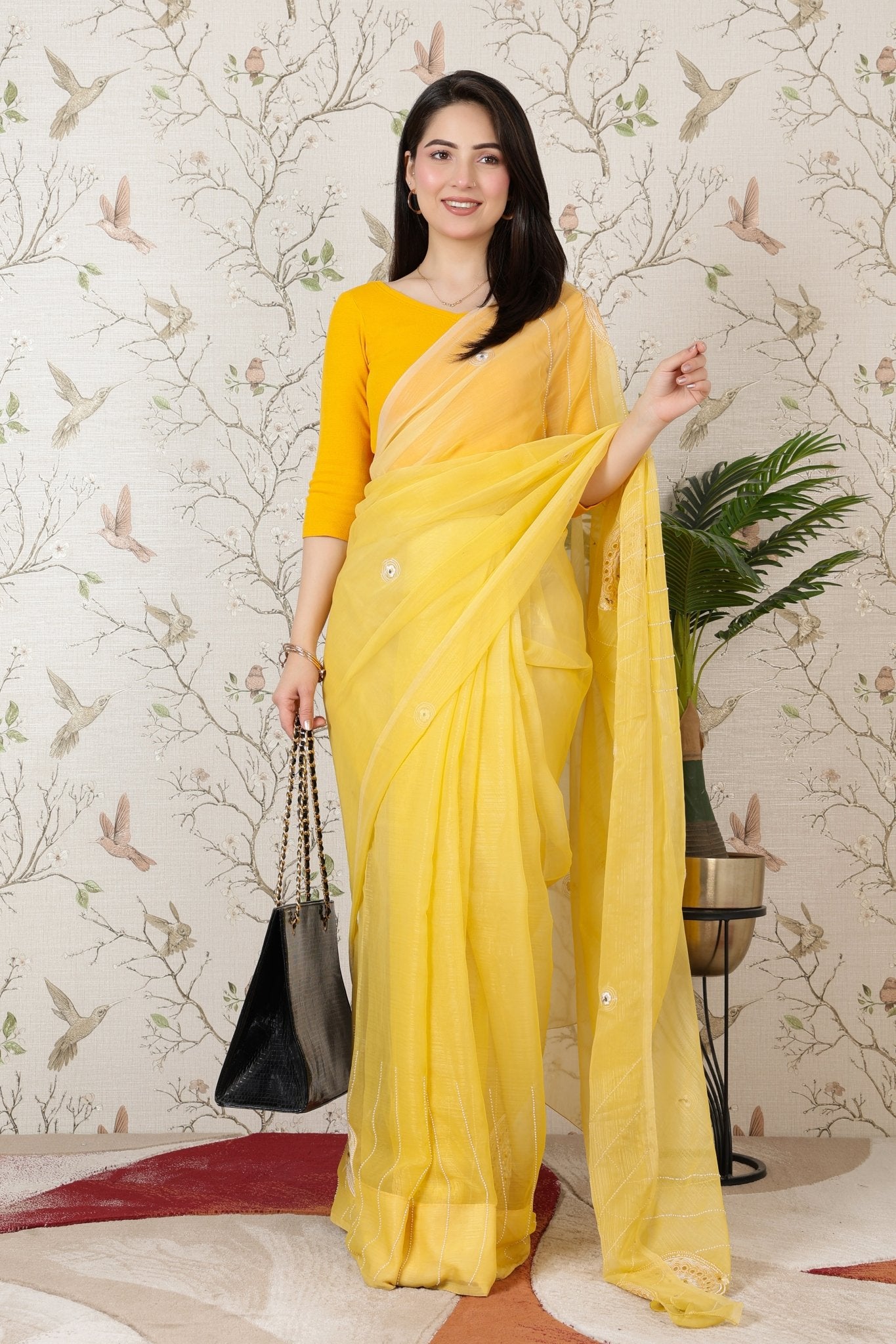 Mustard Rib V Neck 3/4 Sleeve Blouse [ 100% USA HQ Cotton, 280 GSM non transparent fabric ] -Rib blouse