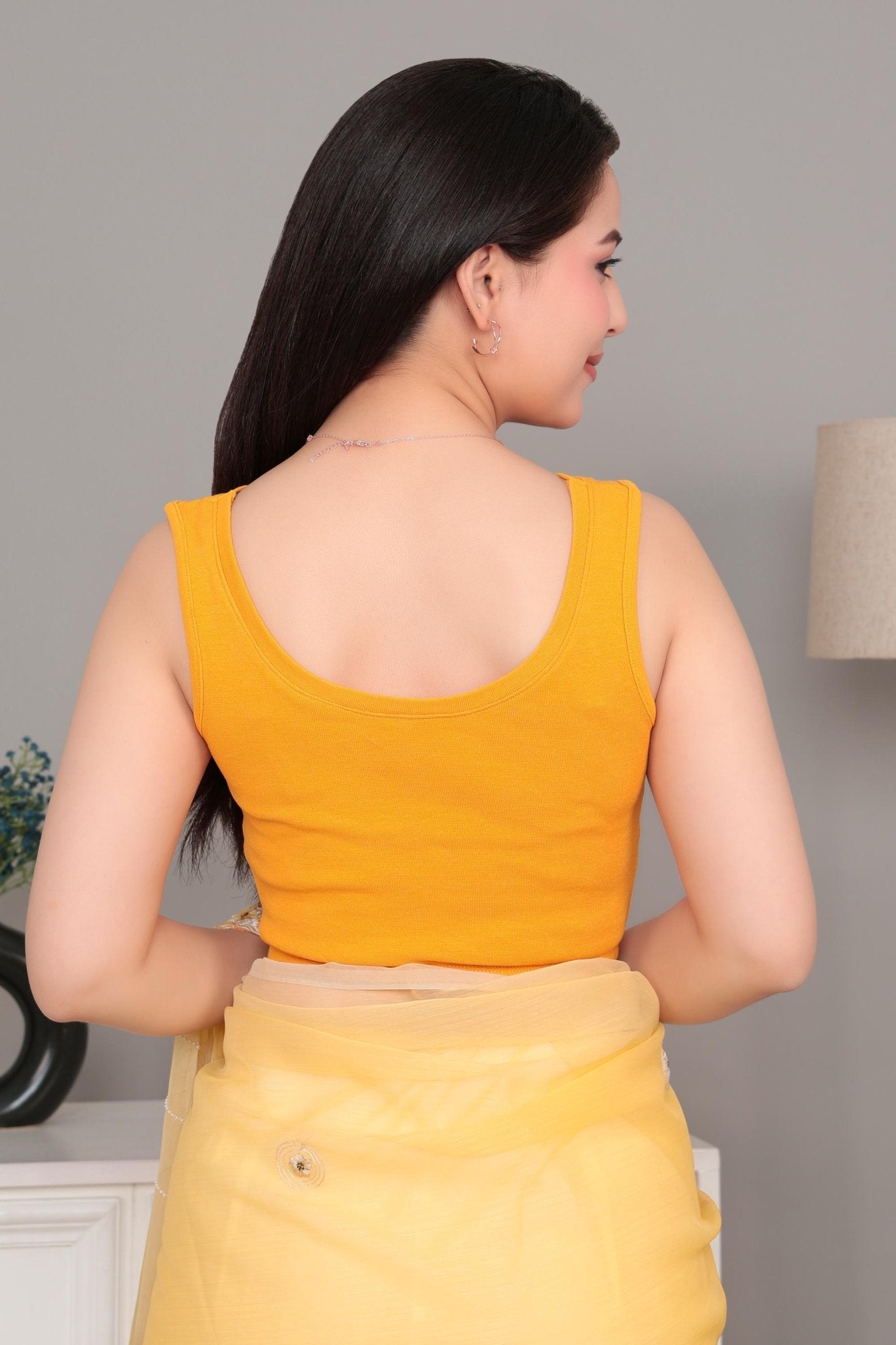 Mustard Rib V Neck Sleeveless Blouse [ 100% USA HQ Cotton, 280 GSM non transparent fabric ] -Rib blouse