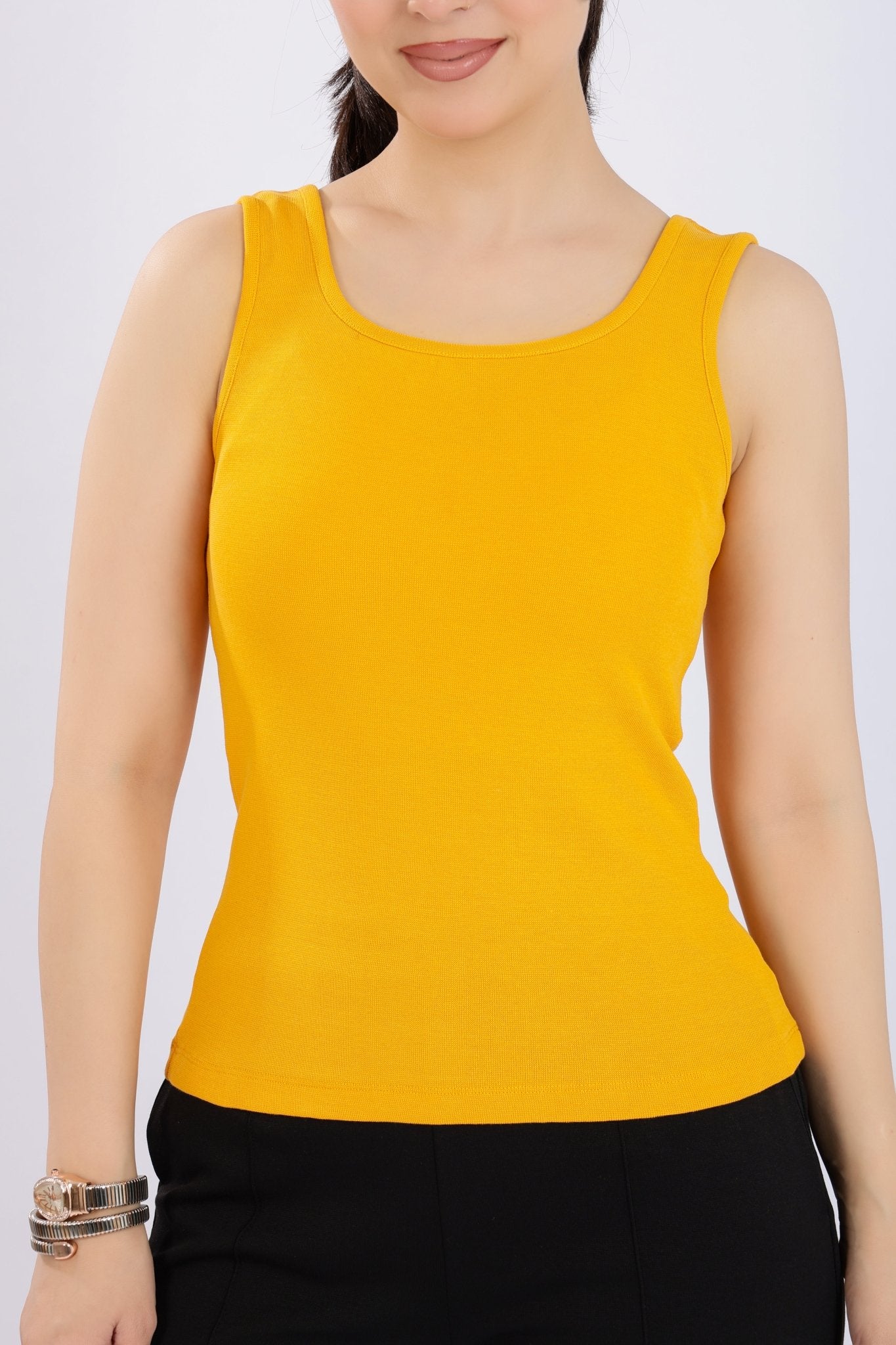 Mustard square neck tank top [ 280 GSM non transparent fabric ] -Rib top