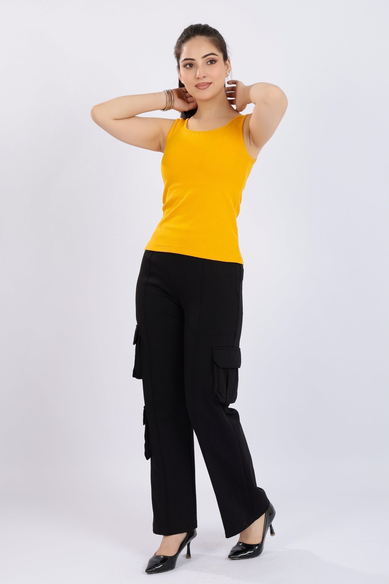 Mustard square neck tank top [ 280 GSM non transparent fabric ] -Rib top