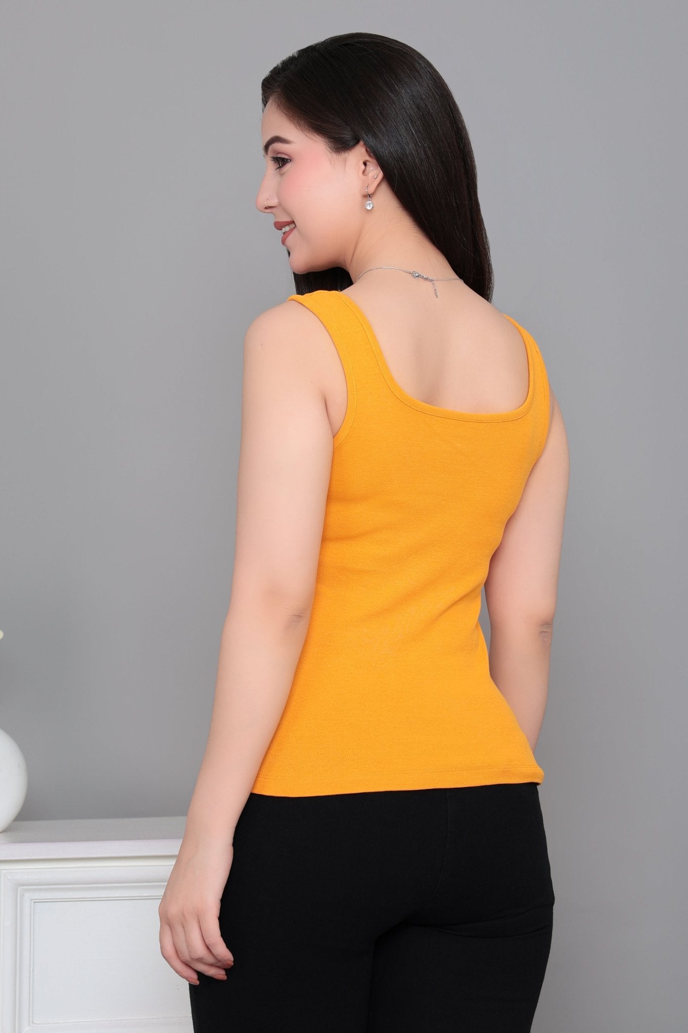 Mustard square neck tank top [ 280 GSM non transparent fabric ] -Rib top