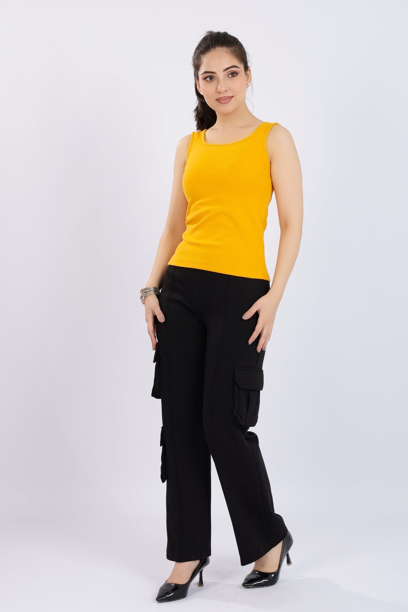Mustard square neck tank top [ 280 GSM non transparent fabric ] -Rib top