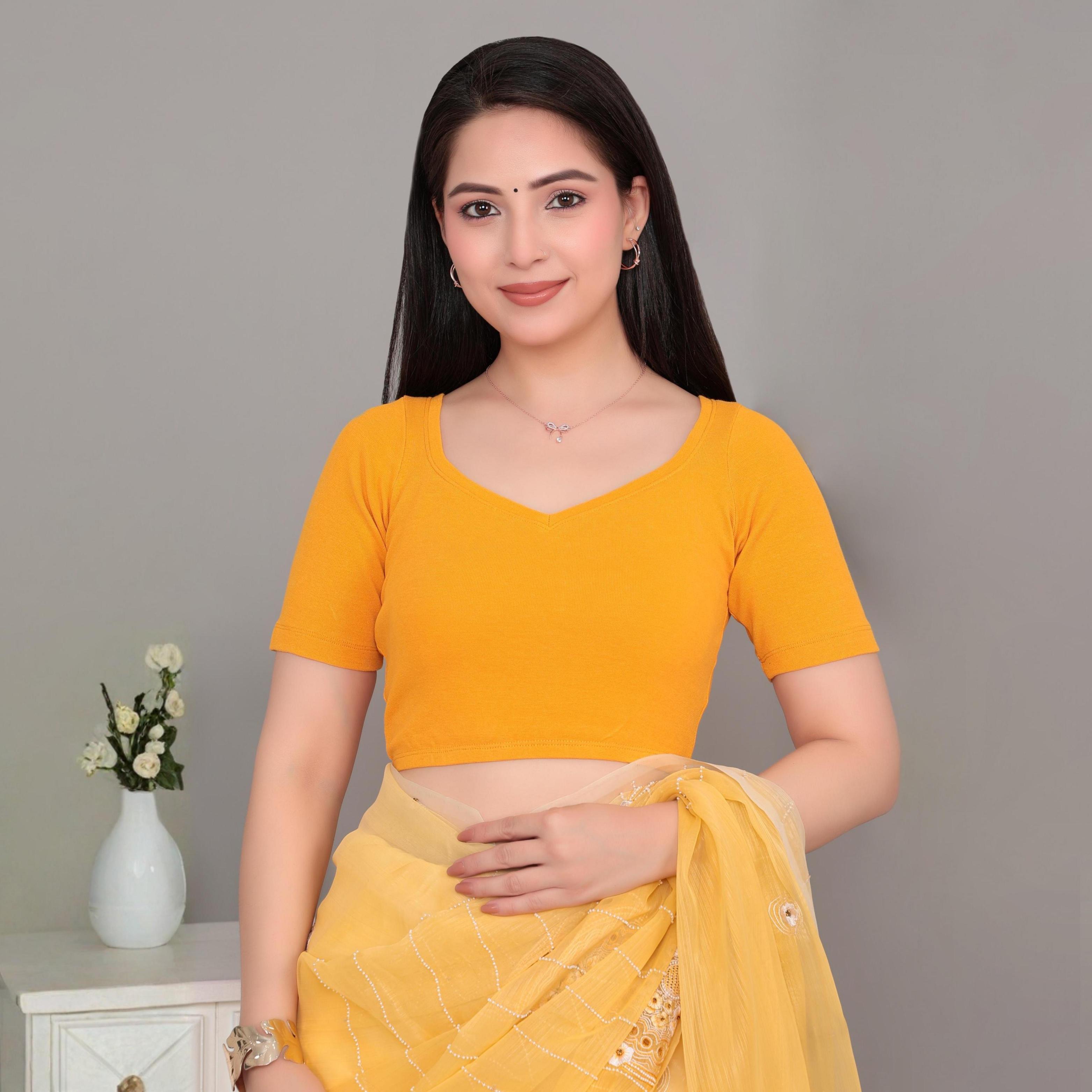 Mustard Rib Sweet Heart Neck Half Sleeve Blouse [ 100% USA HQ Cotton, 280 GSM non transparent fabric ]