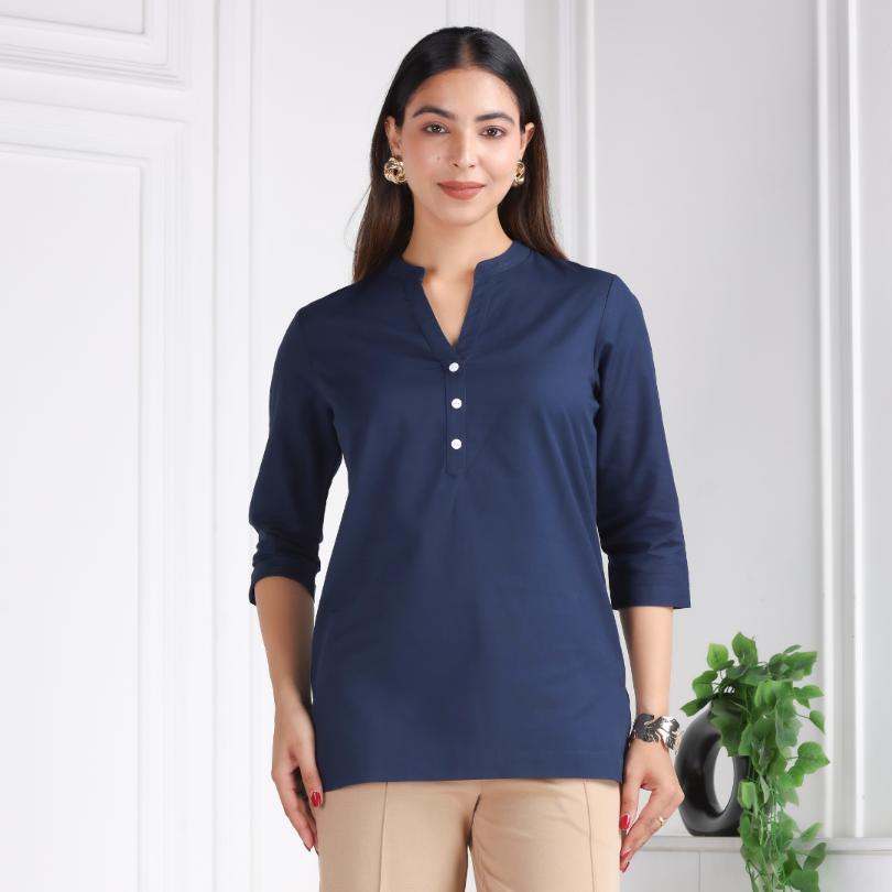 Navy 100% Cotton Short Kurti - Short kurta