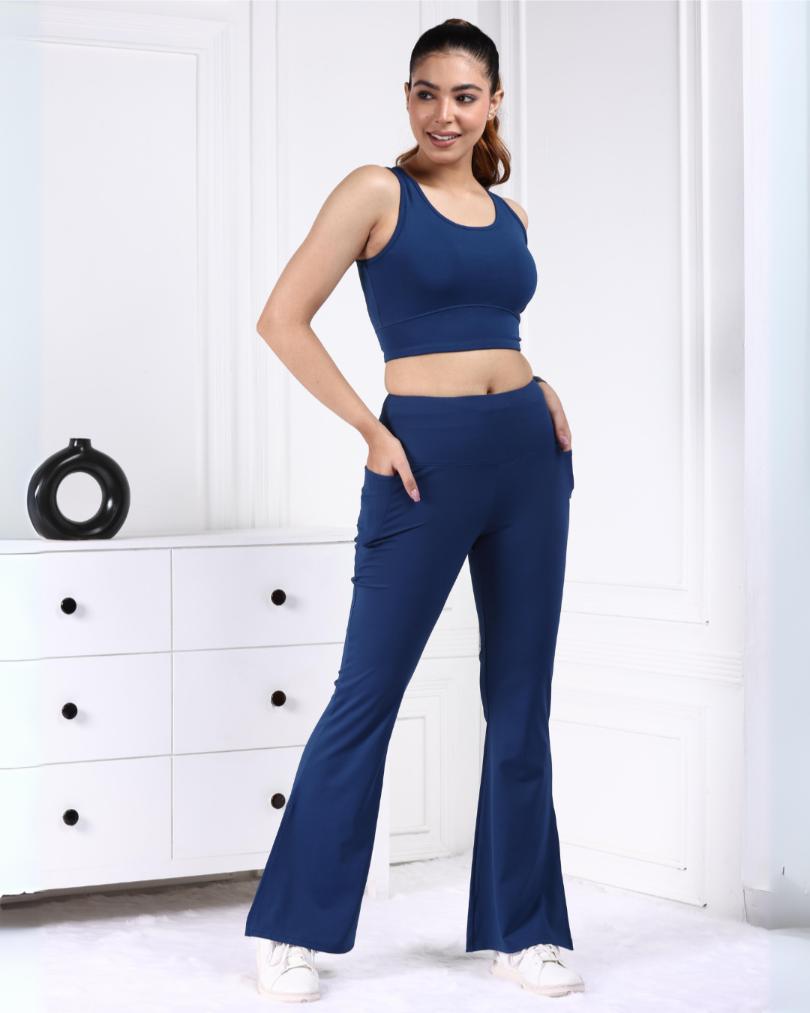 Navy Active Flare with Slit Pants - Active flare with slit pants