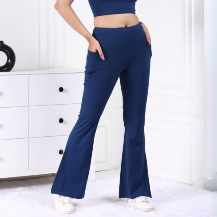 Navy Active Flare with Slit Pants - Active flare with slit pants