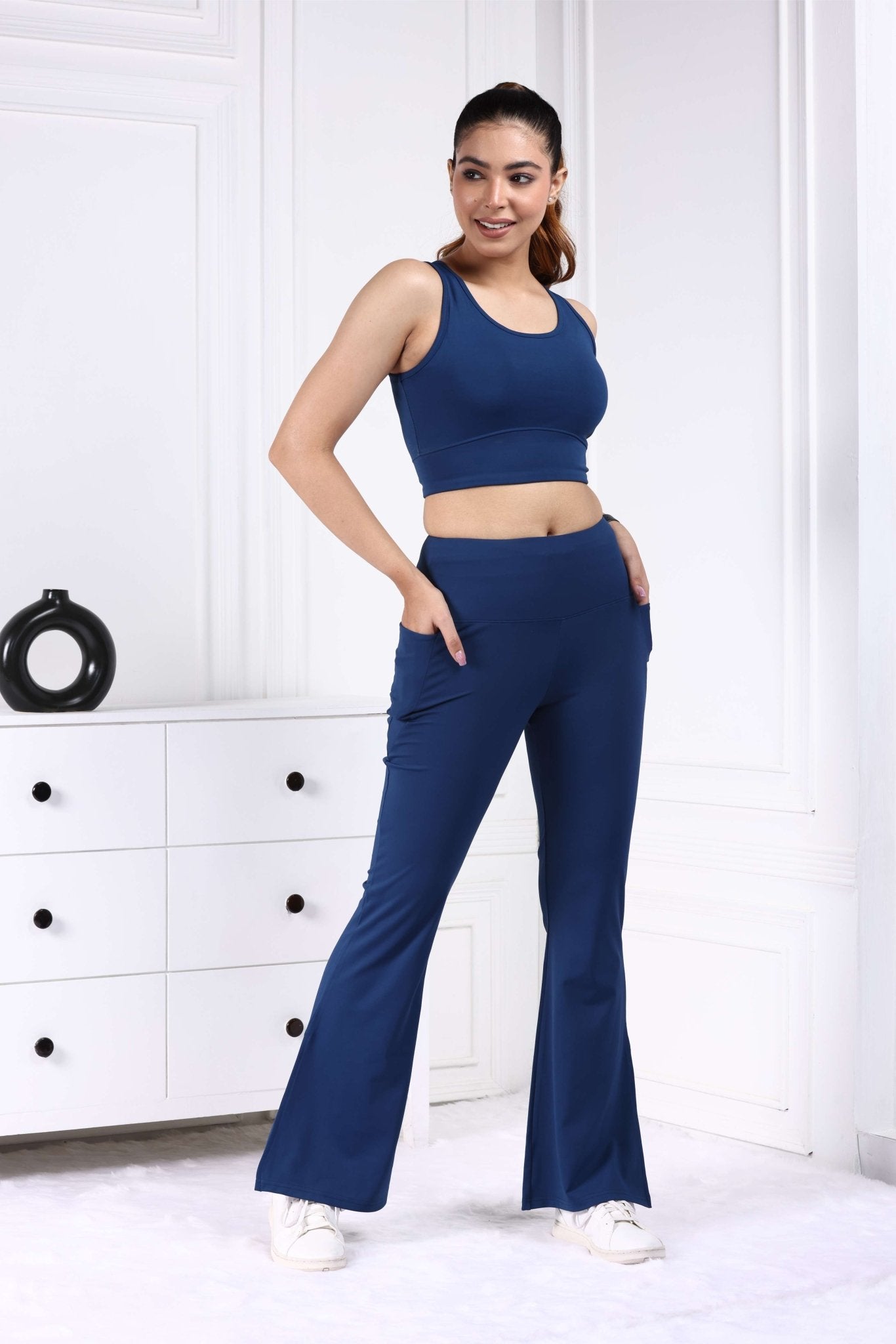 Navy Active Flare with Slit Pants - Active flare with slit pants