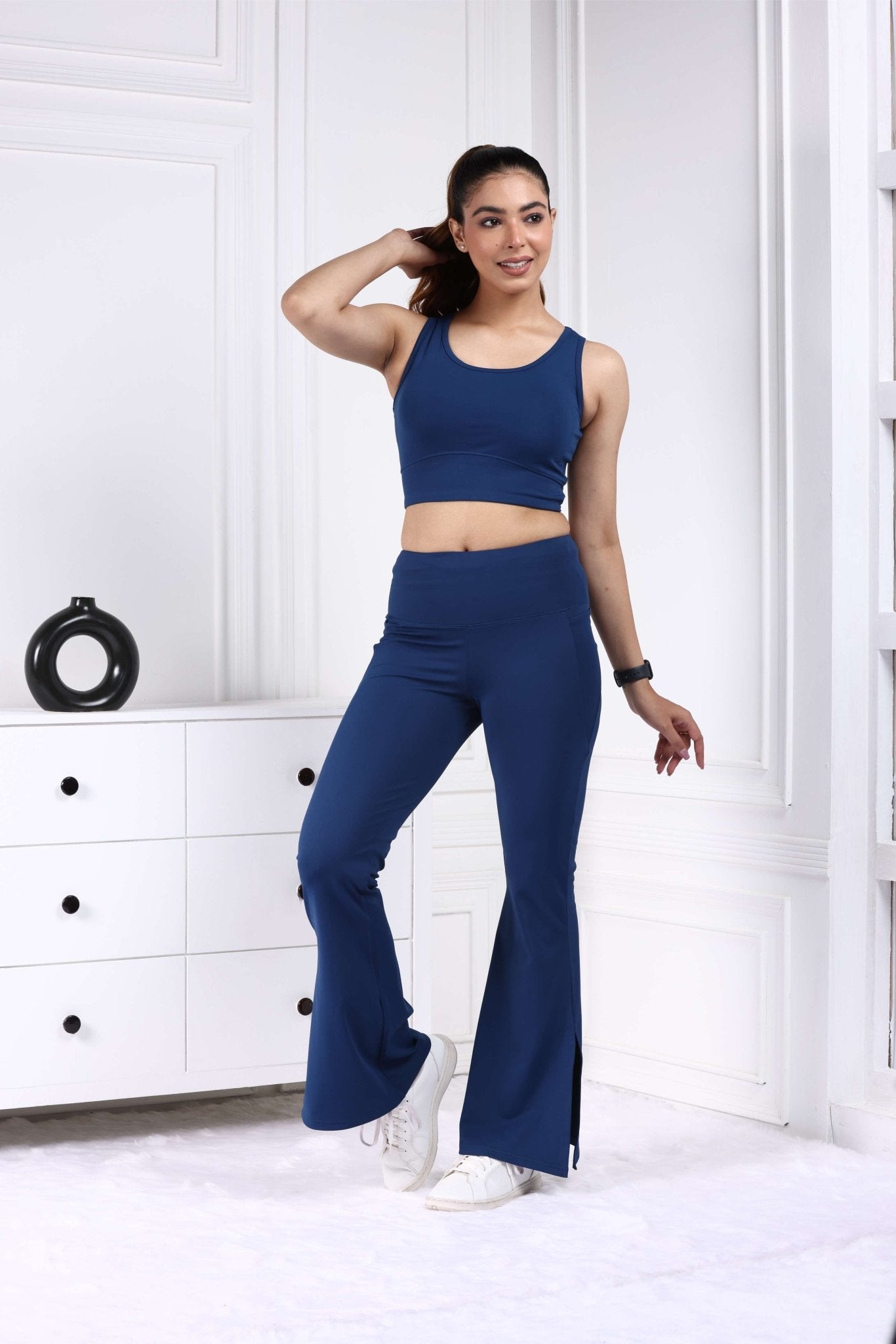 Navy Active Flare with Slit Pants - Active flare with slit pants